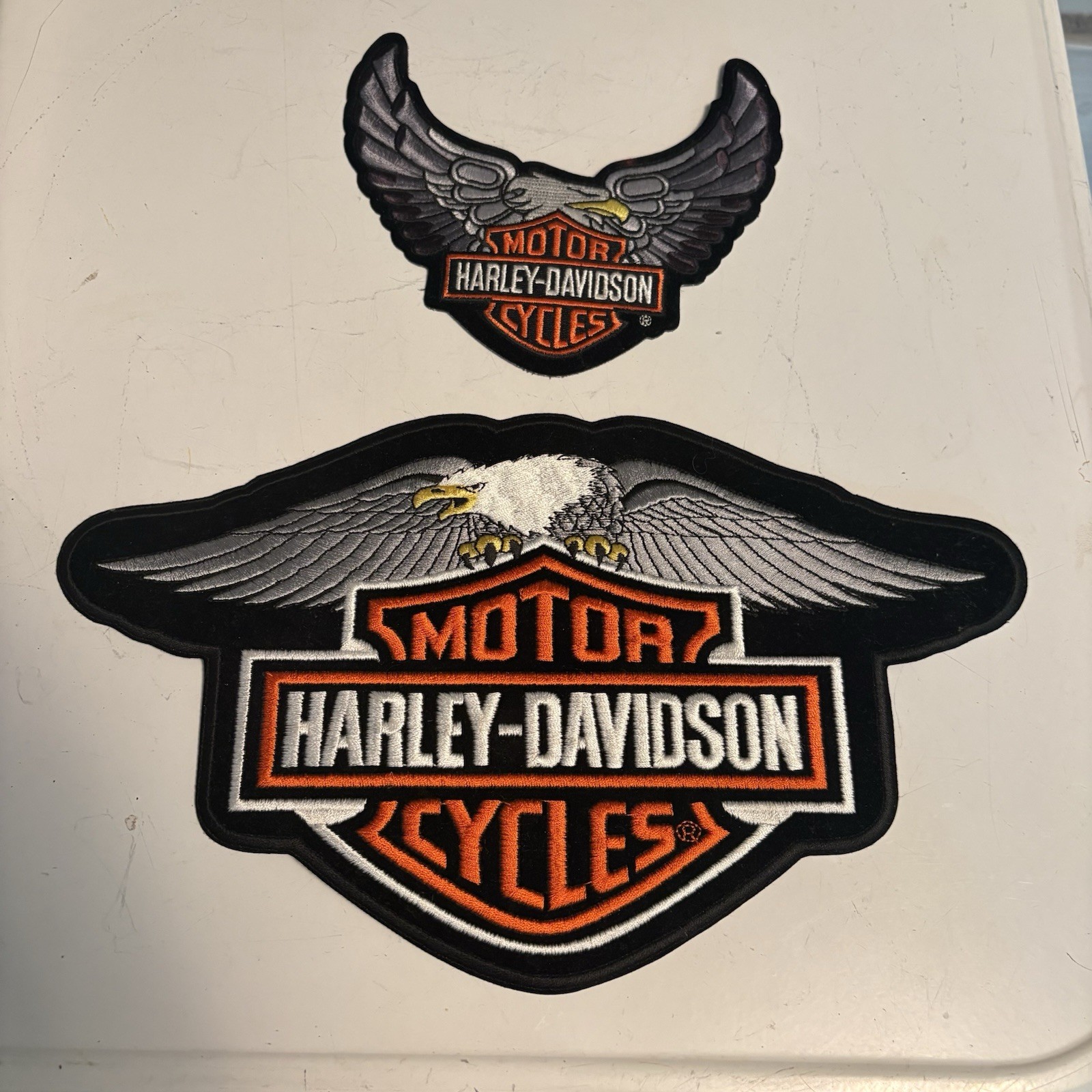 PAIR Harley Davidson MOTOR CYCLES Large PatchES BRAND NEW Eagles Black