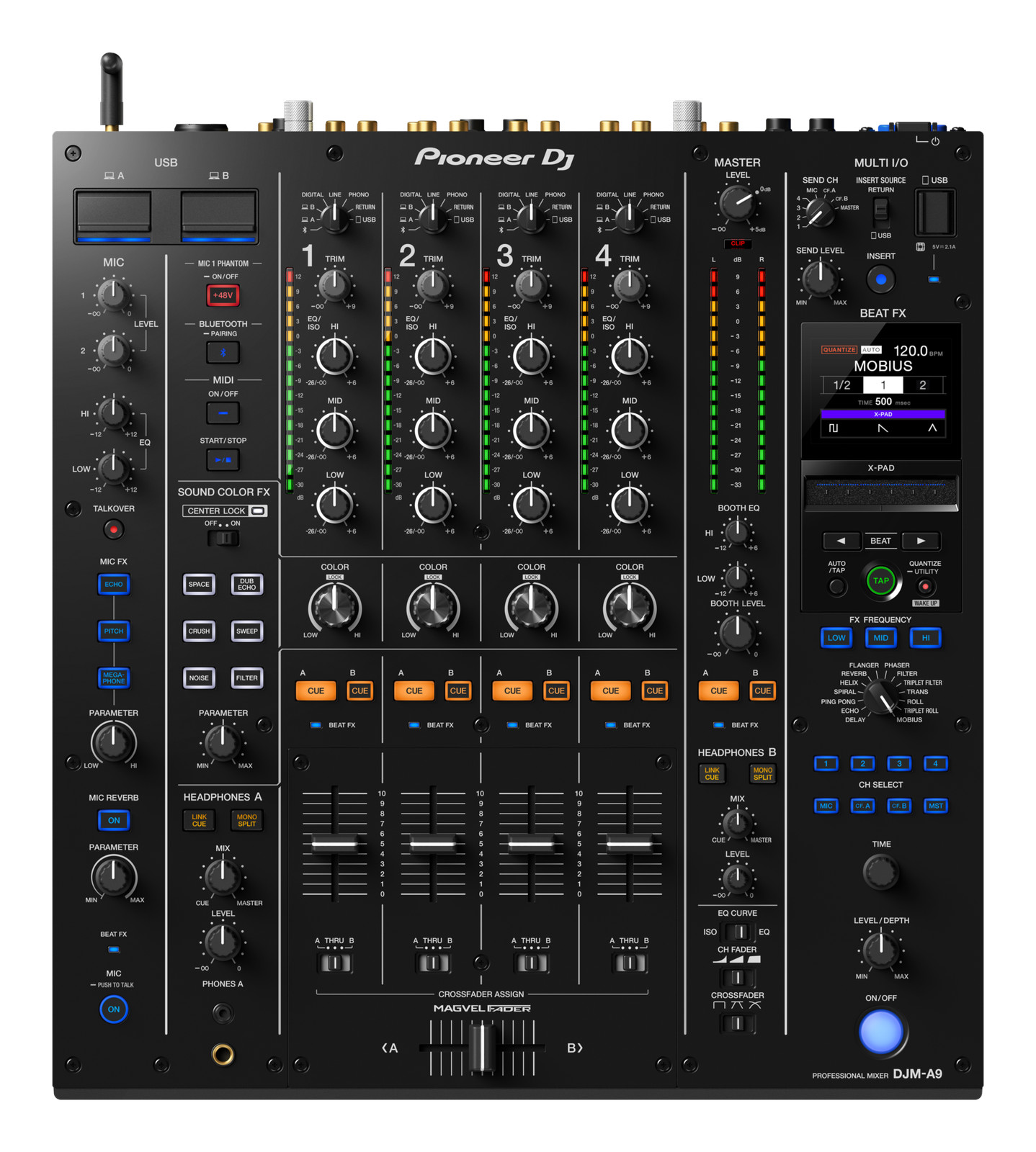 DJM-A9: 4 channel Digital Mixer with Analog Digital I/O, 7 Sound Color 14 Beat