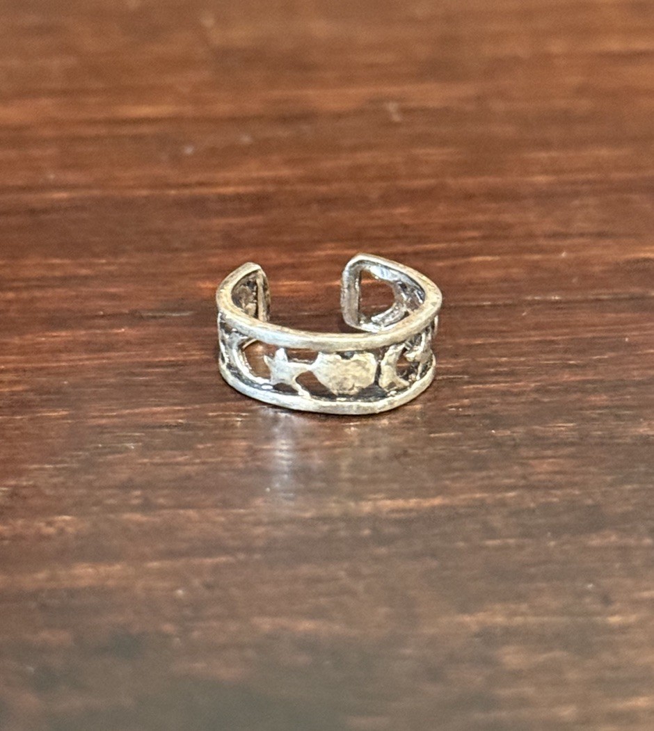 925 Sterling Silver Toe Ring Hearts Stars Moons Adjustable Boho Celestial