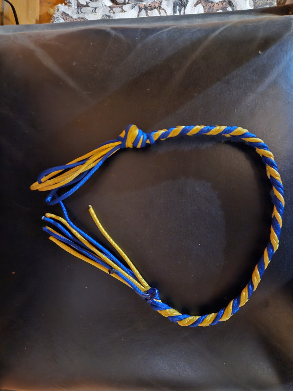 Over And Under Whip Or Rein Extender Blue And Yellow