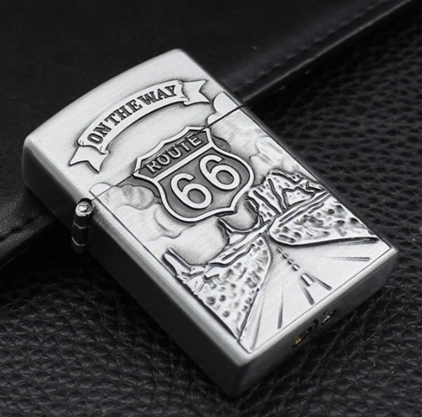 Route 66 Embosed Butane Single Flame Refillable Lighter