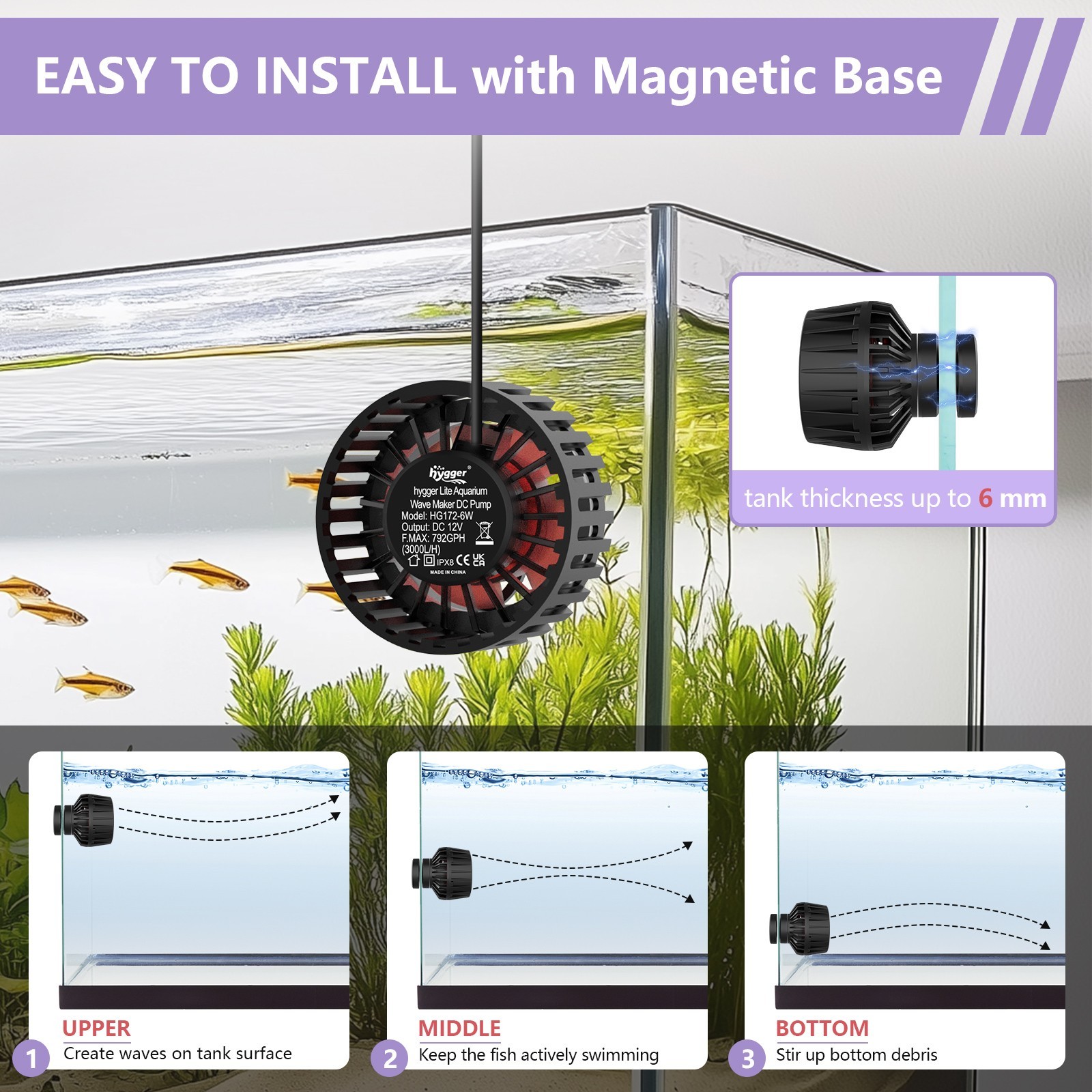 hygger Lite Aquarium Wave Maker for 10-120Gallon with Controller & Magnetic Base