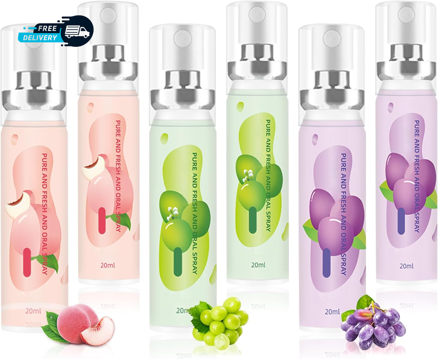 6PCS Oral Breath Spray 3 Flavors Fruit Mouth Spray Breath Freshener Oral Care