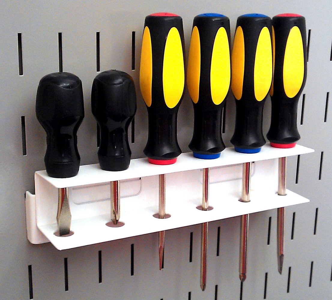 Screwdriver Holder Bracket Slotted Metal Pegboard Accessory Board White