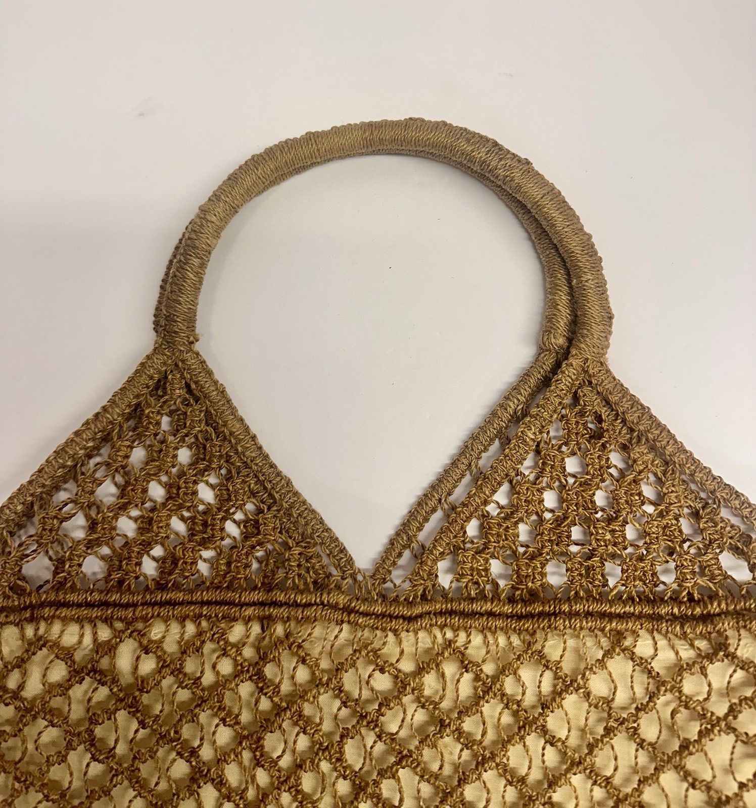 Vtg Macramé Beige Bag Handbag