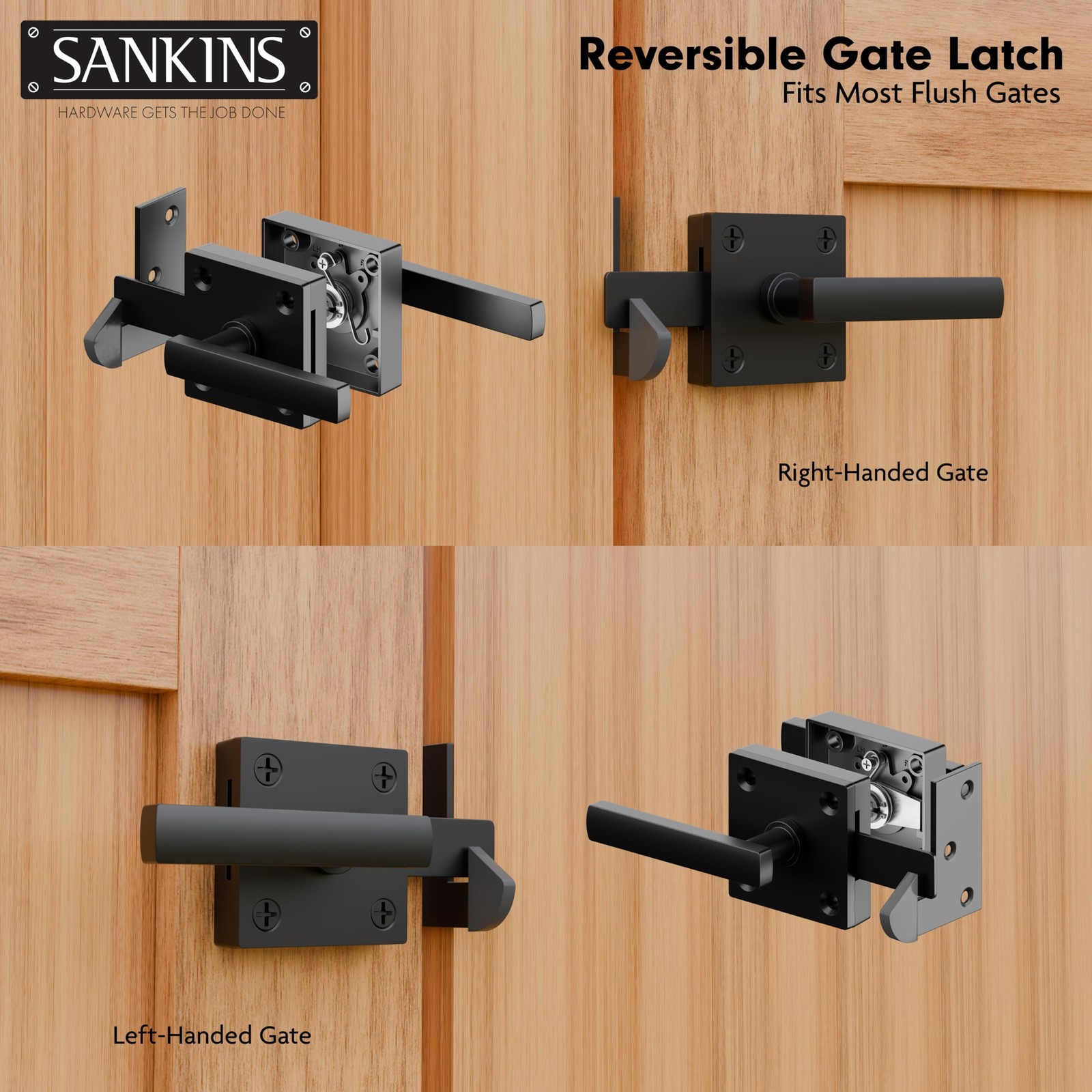 Black Heavy Duty Double Side Gate Latch for Wooden Fence, Self Locking Alumin...