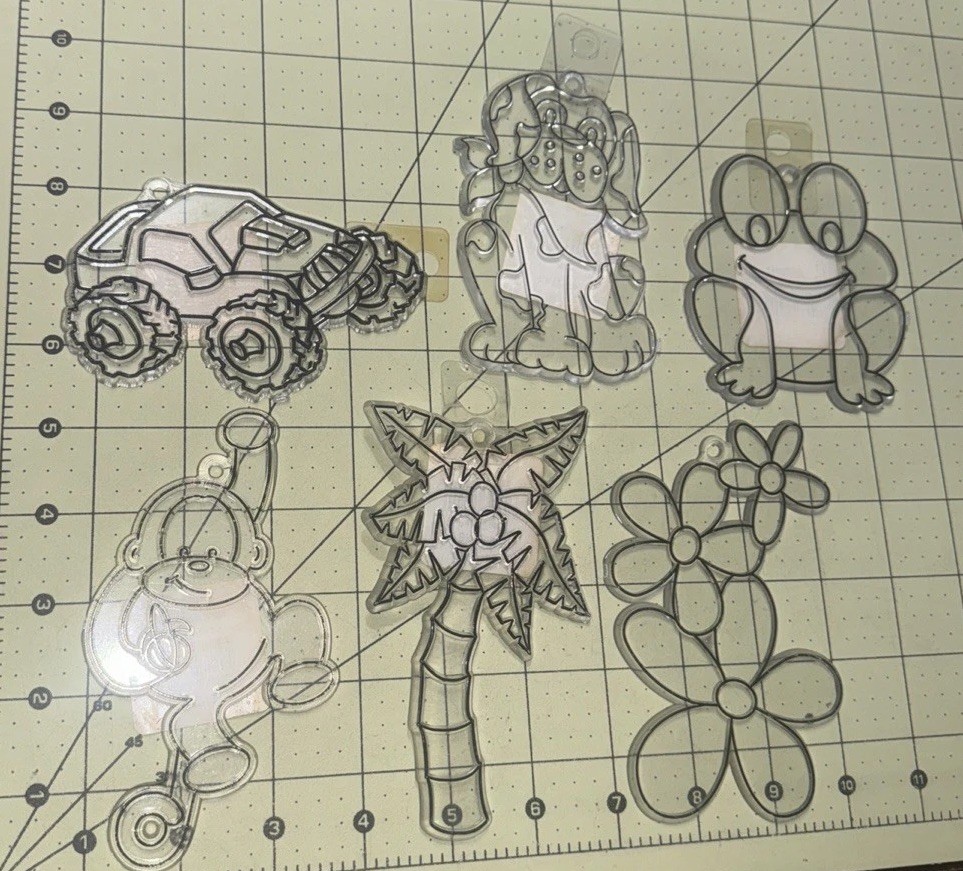 6 Kelly’s SUNBEAMS SUNCATCHERS Monkey, Palm Tree, Frog, Puppy, Truck & Flowers