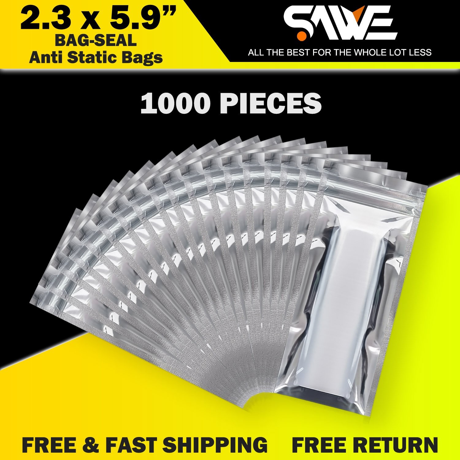 1000 x Anti Static Shielding ESD Bags 2.3 x 5.9" Zip Reclosable Seal 6 x 15 CM