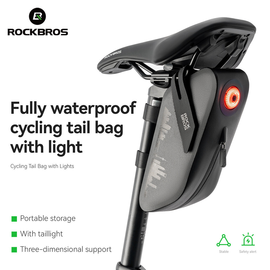ROCKBROS BicycleRear Seat Bag &Taillight Fully Waterproof Cycling Saddle TailBag