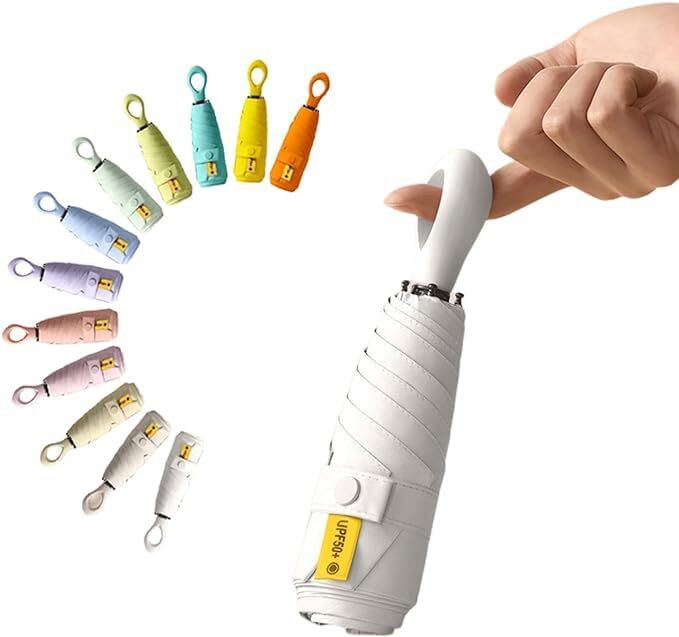Mini Sun Travel Umbrella Ring handle Coating Layer Fabric 01-Pure white