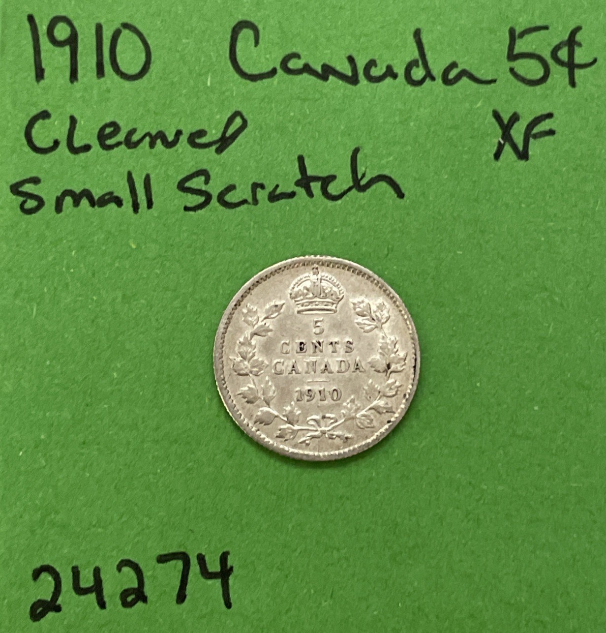 1910 Canadian / Canada 5 Cent Silver Half Dime - XF Extra Fine Cleaned Small Scr