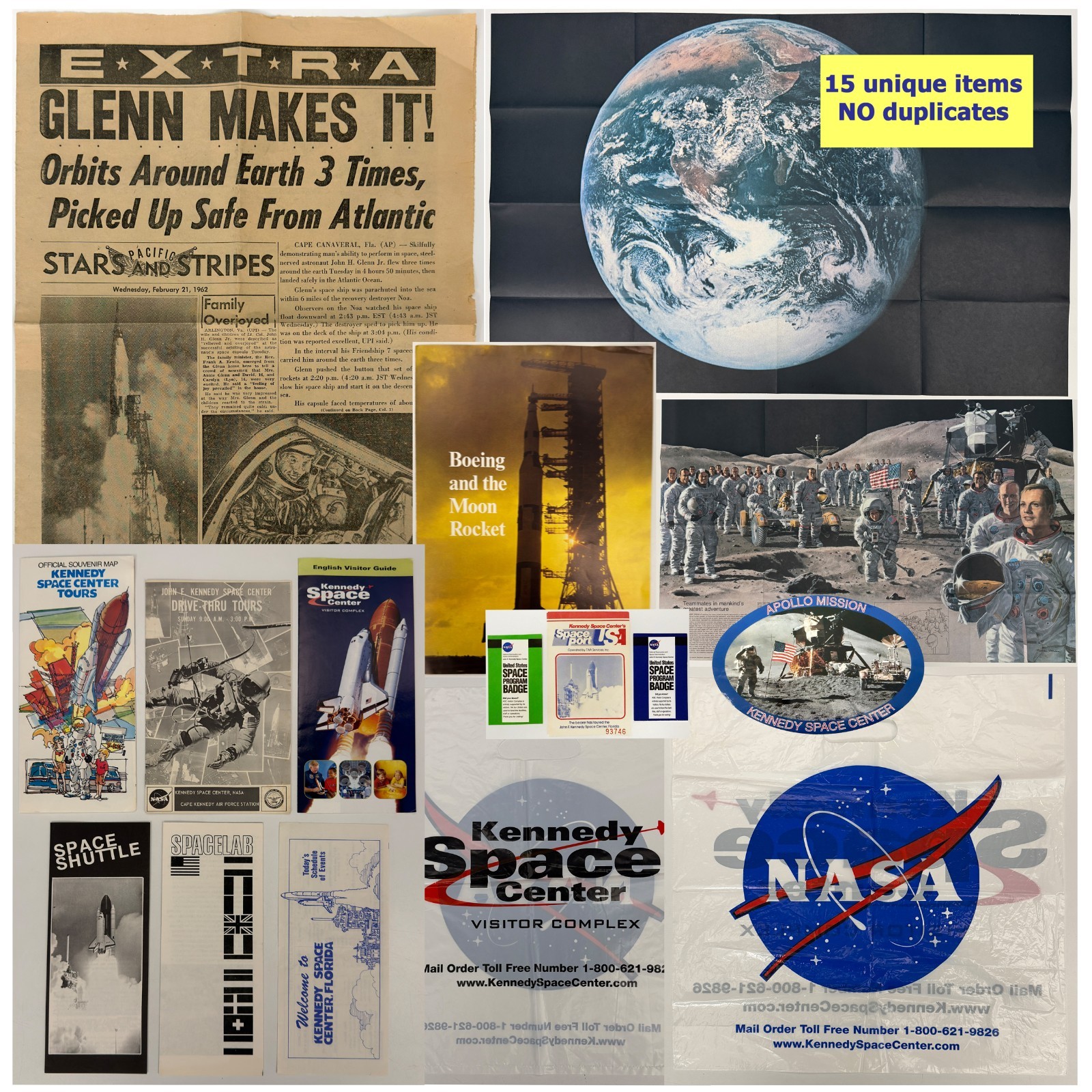 Vintage NASA Ephemera 15 Items KENNEDY SPACE CENTER 1960's-80's Apollo Shuttle +