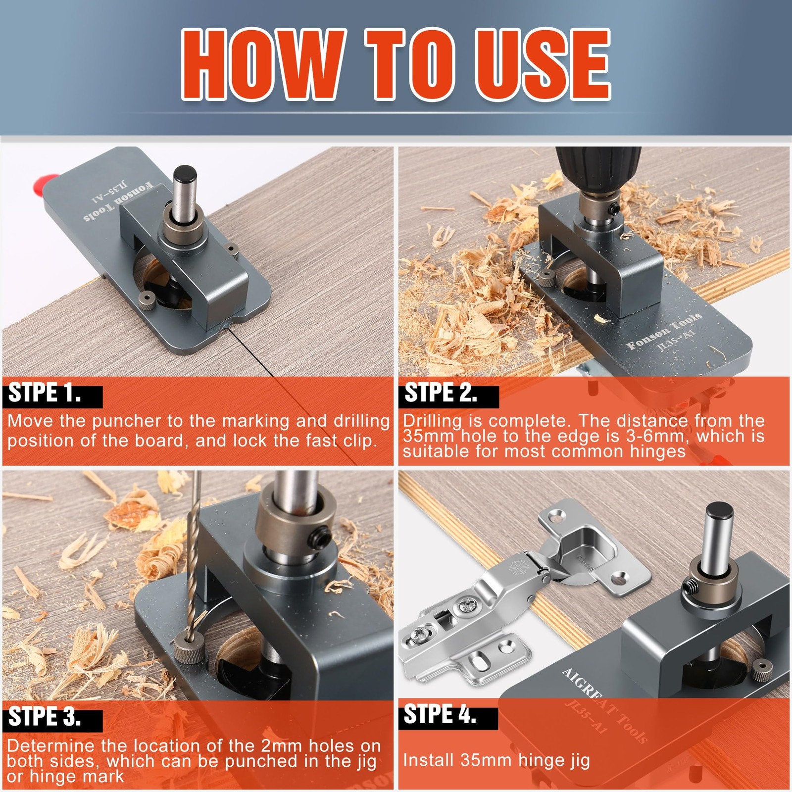 Metal Concealed Hinge Jig 35MM Cabinet Boring Puncher Woodworking Tool