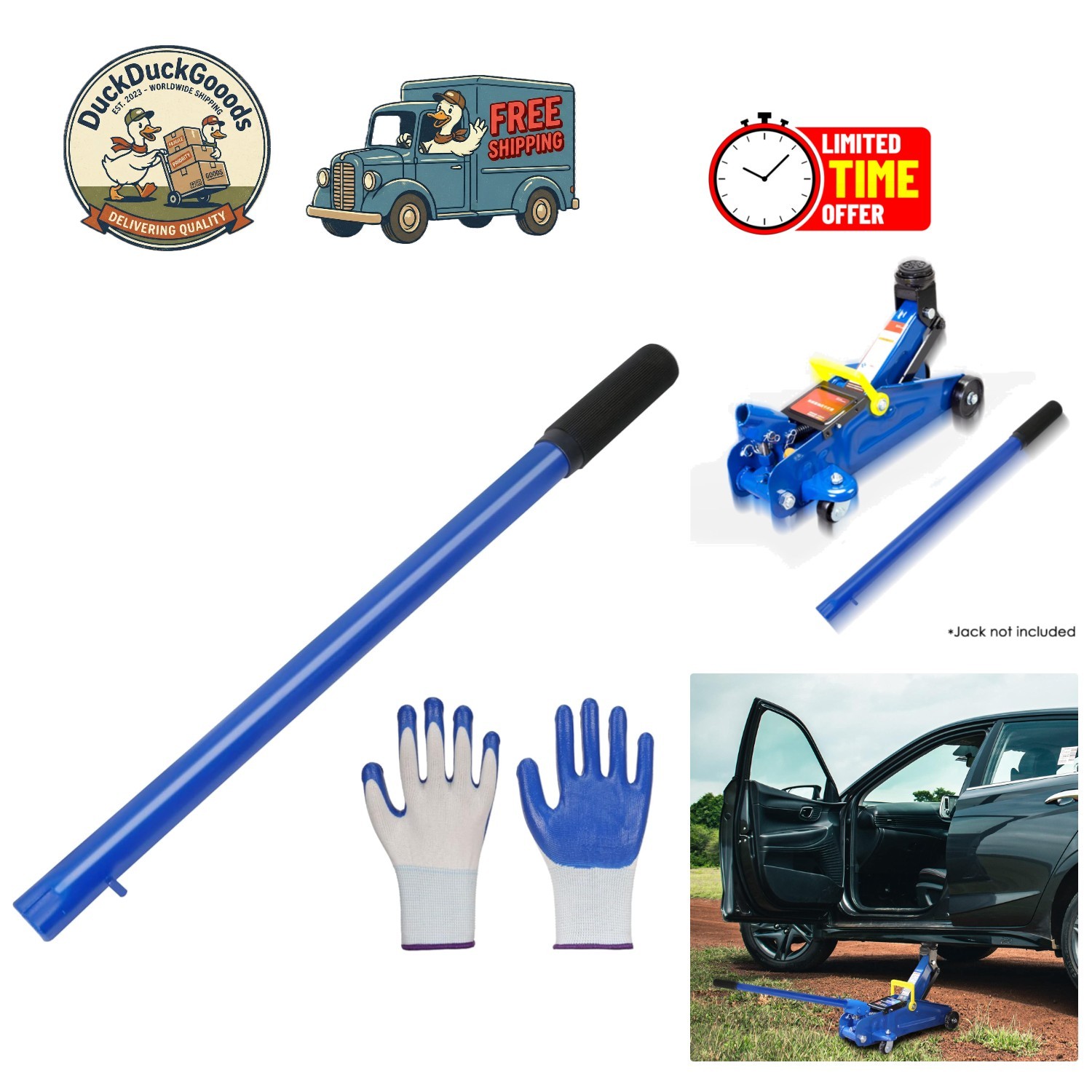 Compact 2 Ton Car Hydraulic Jack Handle with Gloves & Instructions