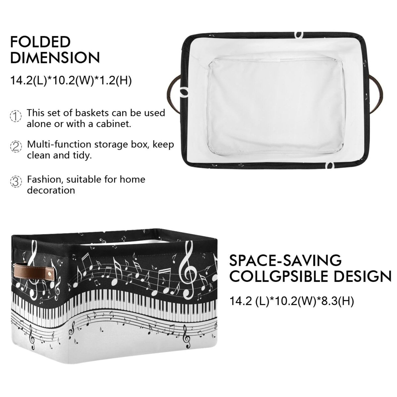 Black White Music Rectangular Storage Basket Organizer Bin Shelf Baskets For Clo