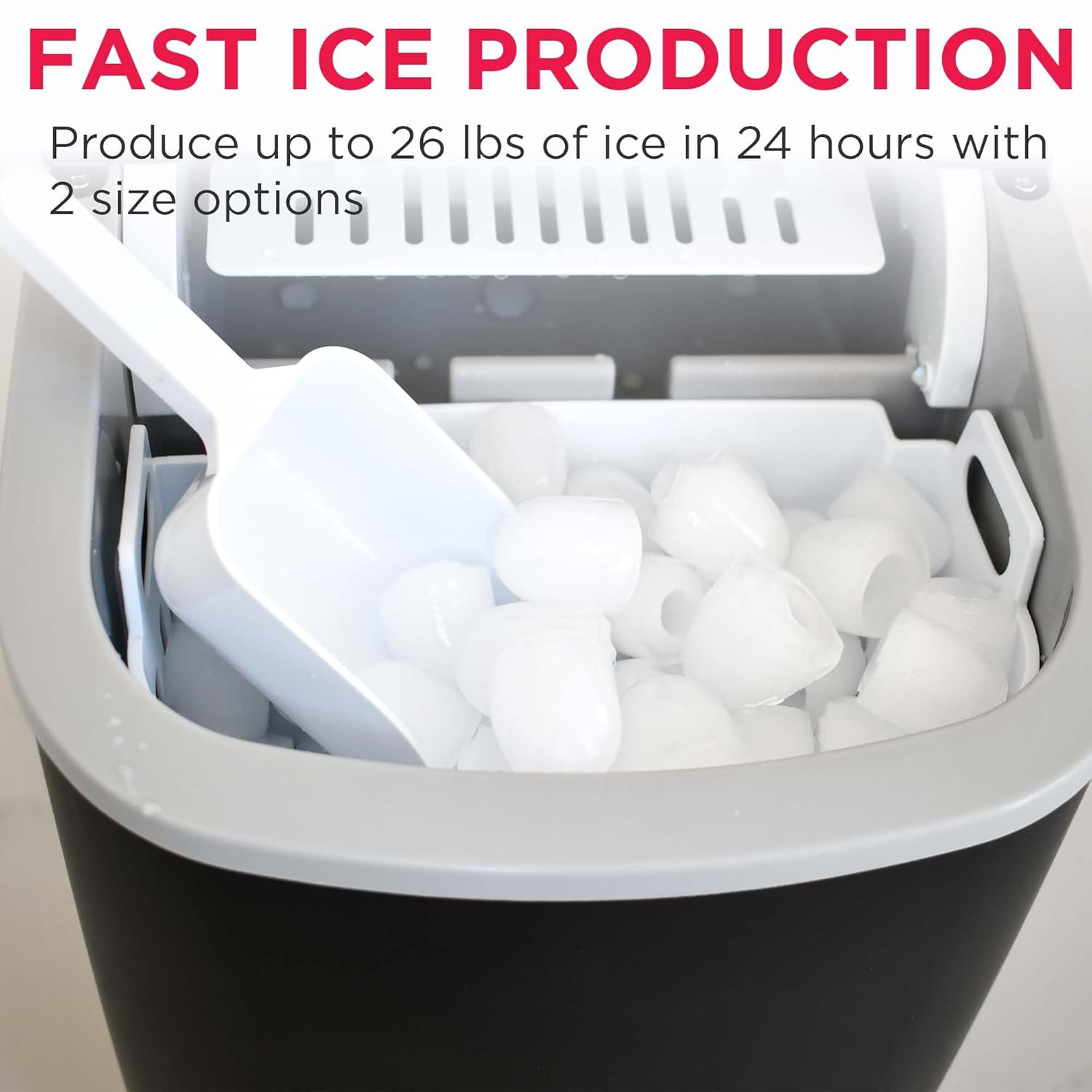EFIC128AMZBLK Compact Countertop Ice Maker, 26 Lb per Day, Black