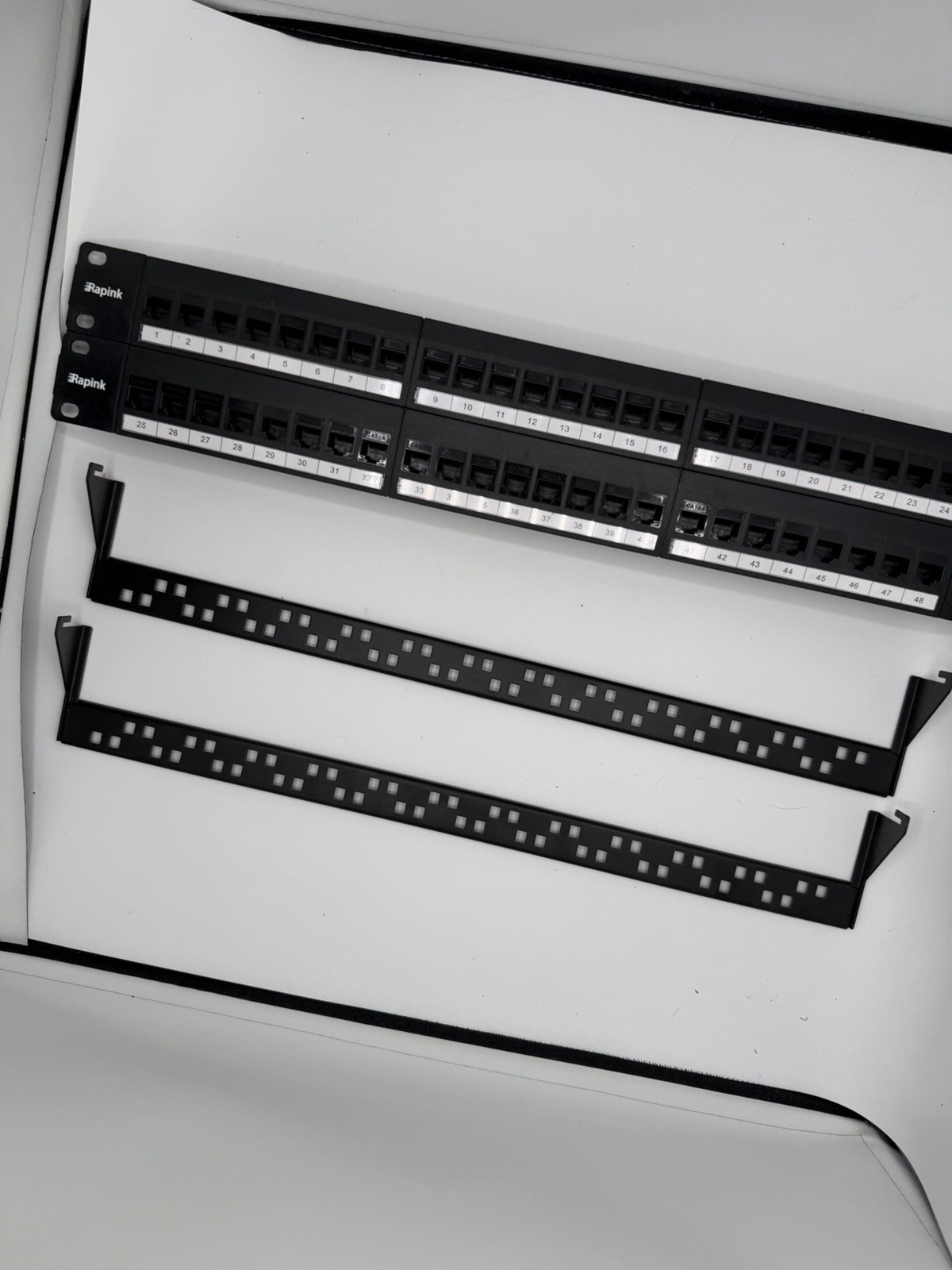 Rapink Patch Panel 48 Port Cat6A with inline keystone, Pass-Thru