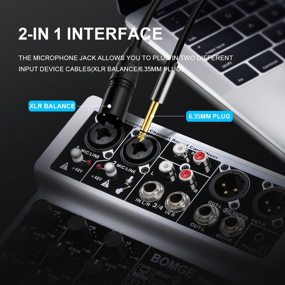 4-Channel Audio Mixer with USB, Bluetooth, 48V Phantom Power & 99 DSP
