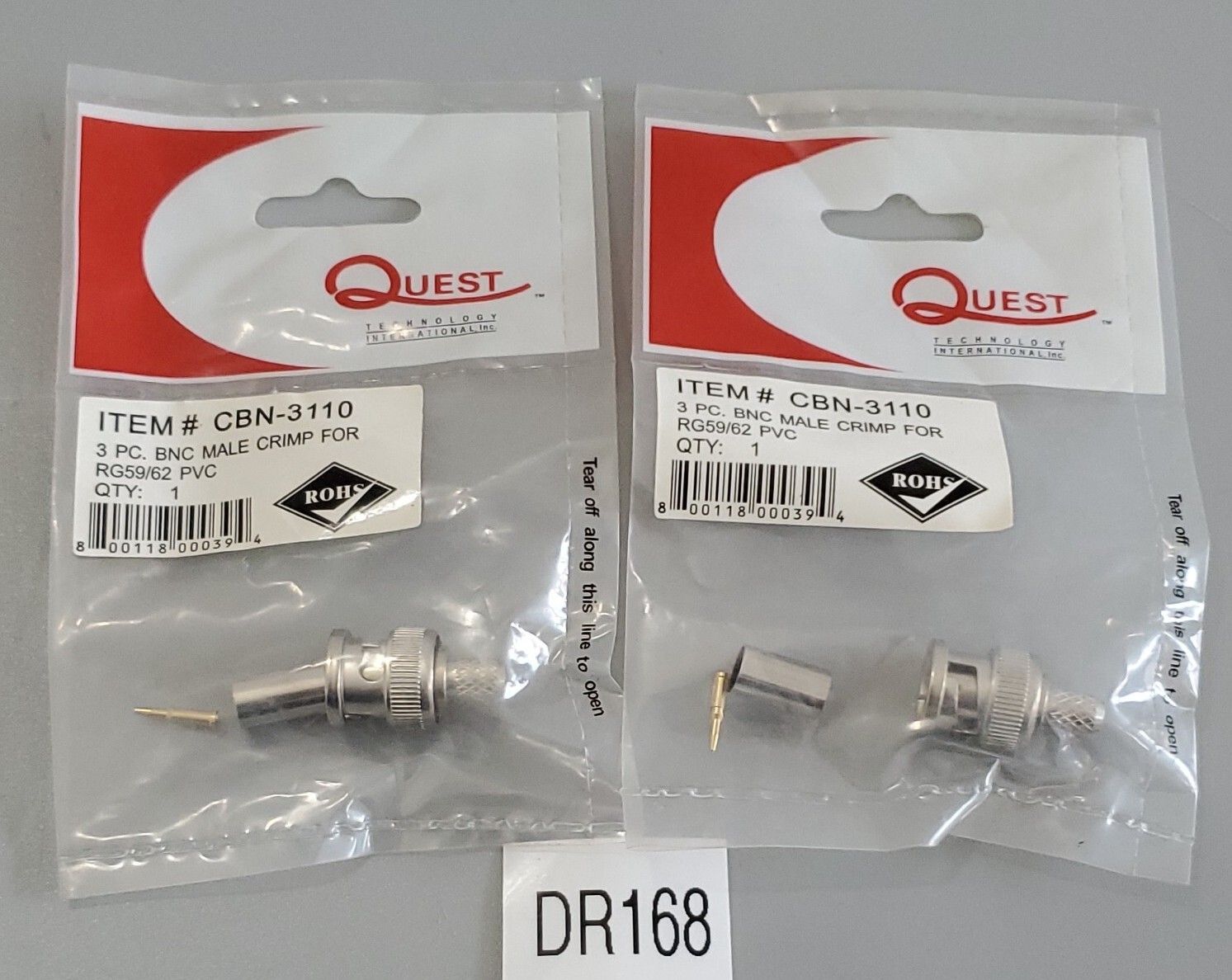 *NEW SEALED* LOT OF 2 Quest CBN-3110 3Pc BNC Male Crimp For RG59/62 + Warranty!
