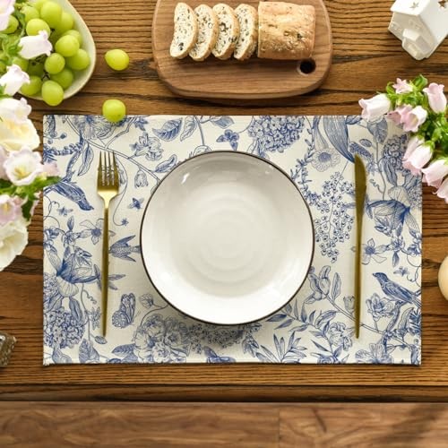 Hydrangea Flowers Branches Chinoiserie Spring 12" x 18", Rectangle 4 Pcs Blue