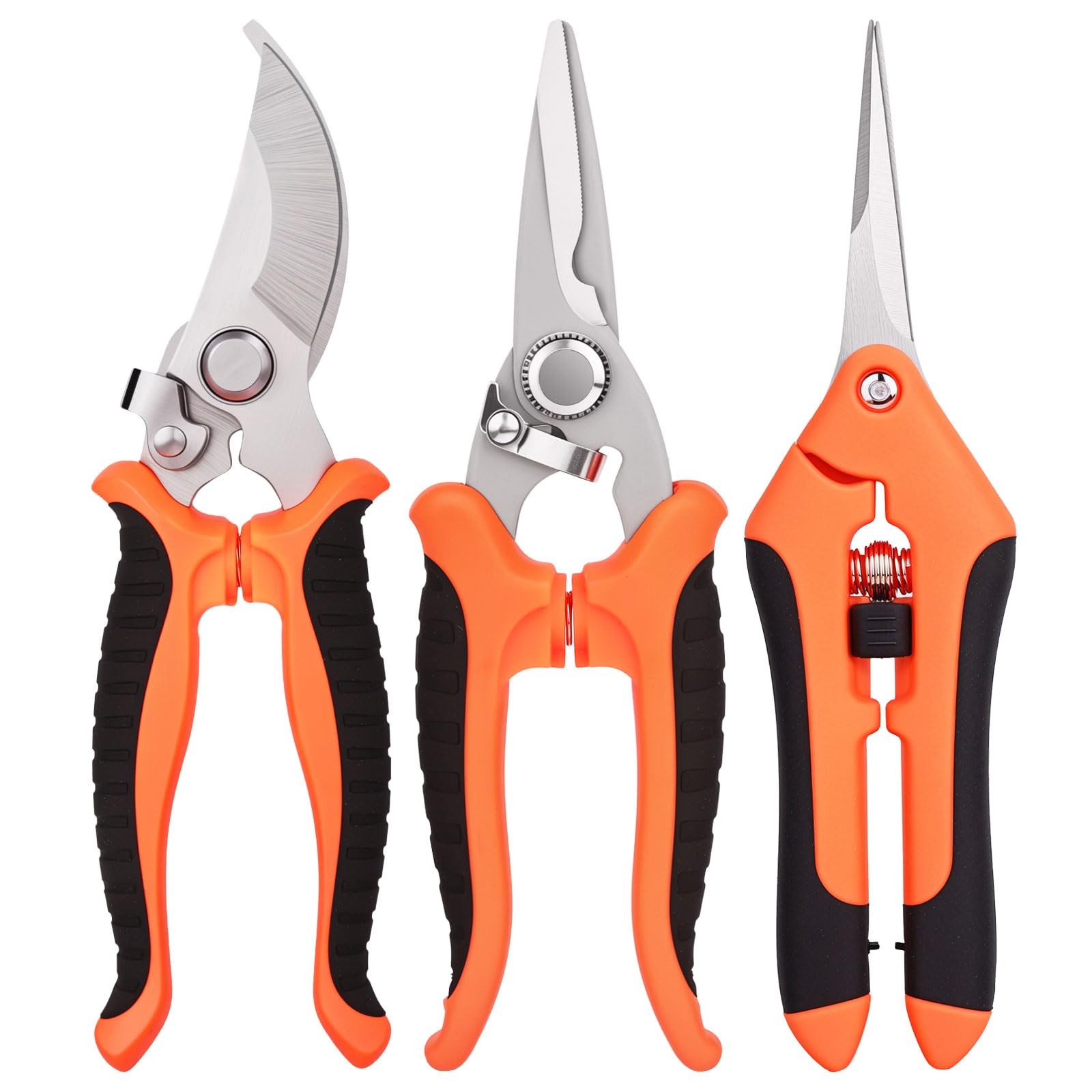 3Pcs Garden Shears Stainless Steel Pruning Scissors for Flowers Fruit Tree