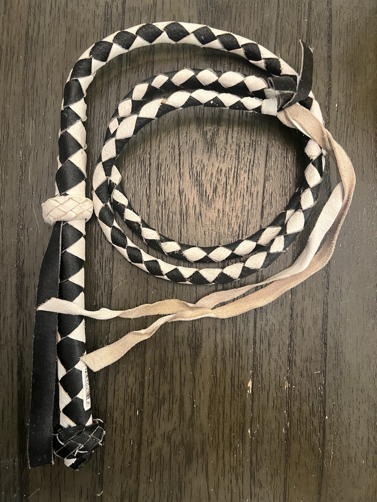 black and white 5’ foot Mexican leather whip Equestrian Outdoor # 352