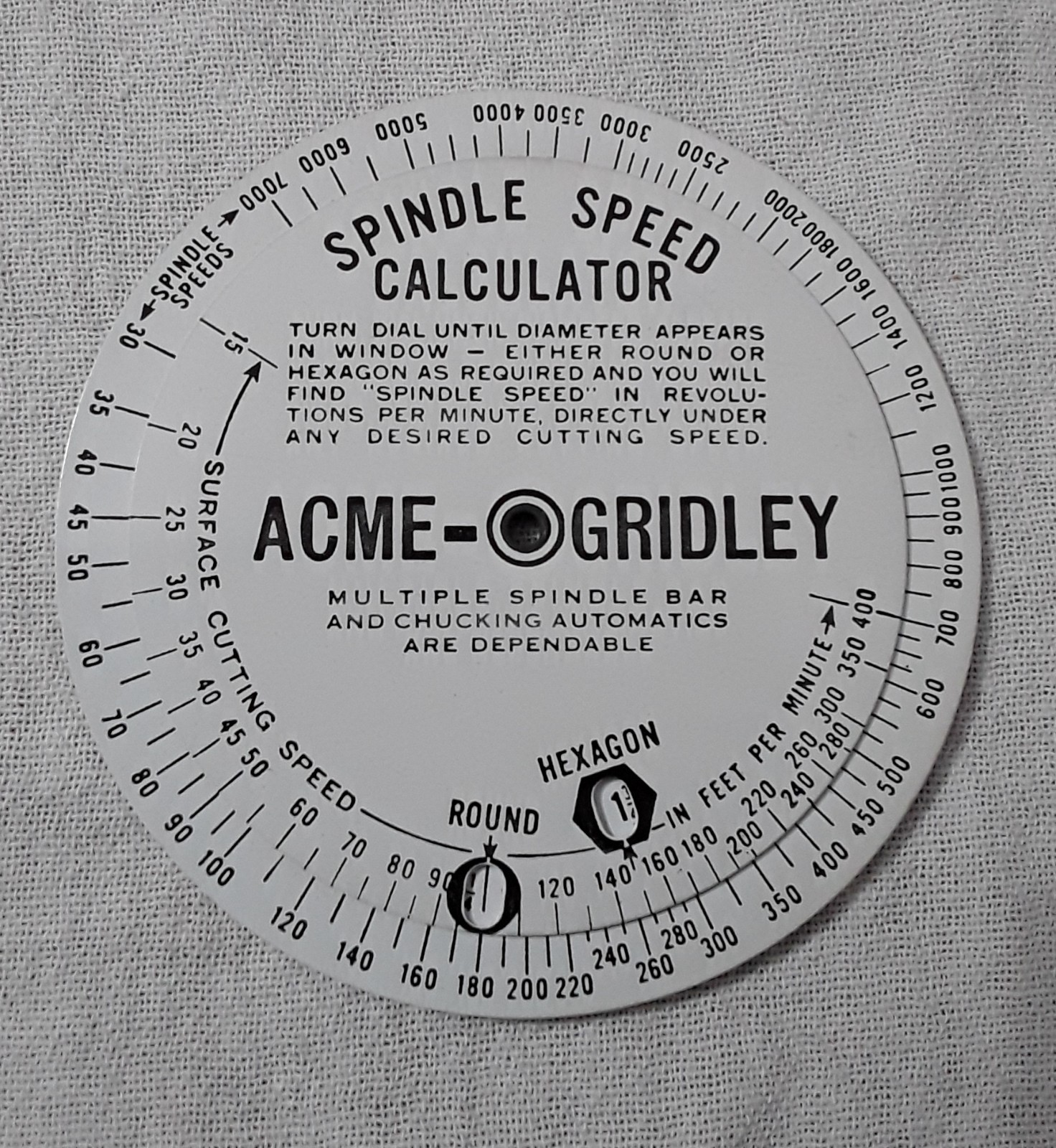 1931 ACME-GRIDLEY PRODUCTION ESTIMATOR AND SPINDLE SPEED CALCULATOR
