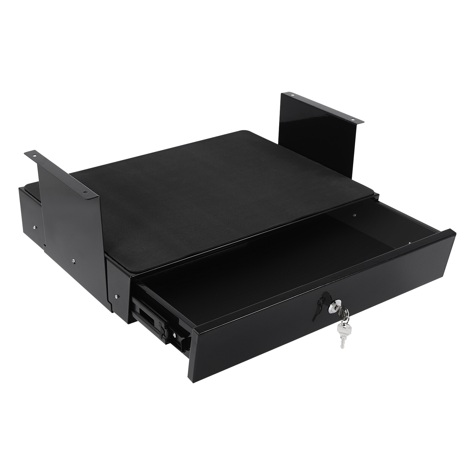 Under Desk Sliding Pull-Out Drawer With Computer Pad & Lock Black