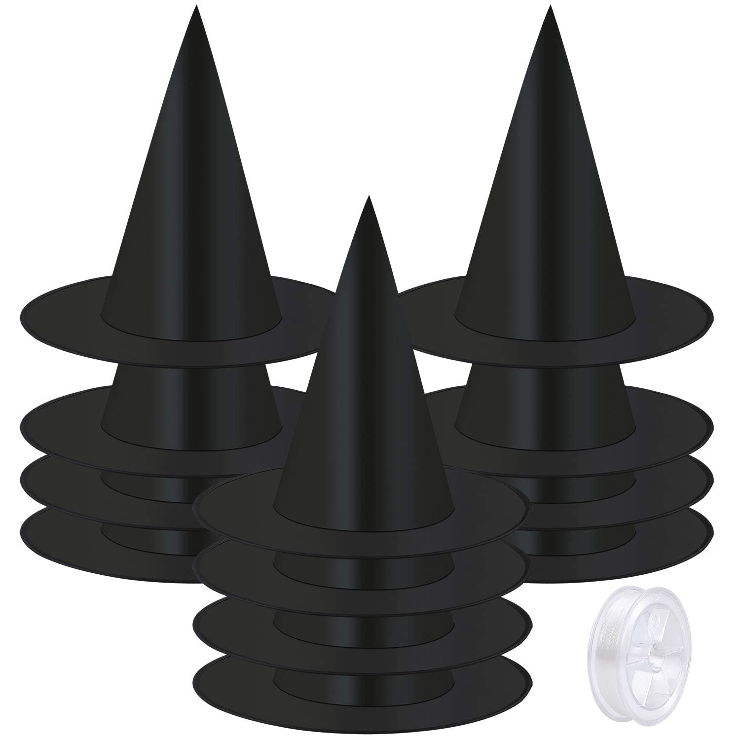 Elcoho 12 Pieces Halloween Costume Witch Hat with 100 Yards One Size, Black