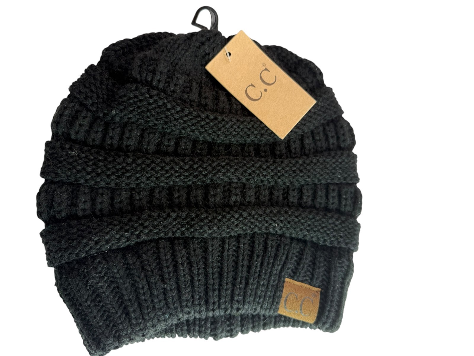 New NWT Beanie Knit Hat Cap Fleece-Lined Black. CC Brand Cable Knit