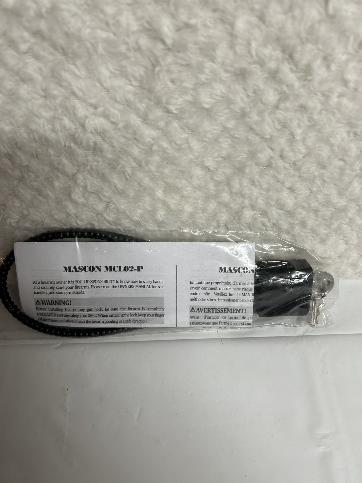 Mascon MCL02-P 30MM Black Cable Gun Lock 2 Keys New in Package
