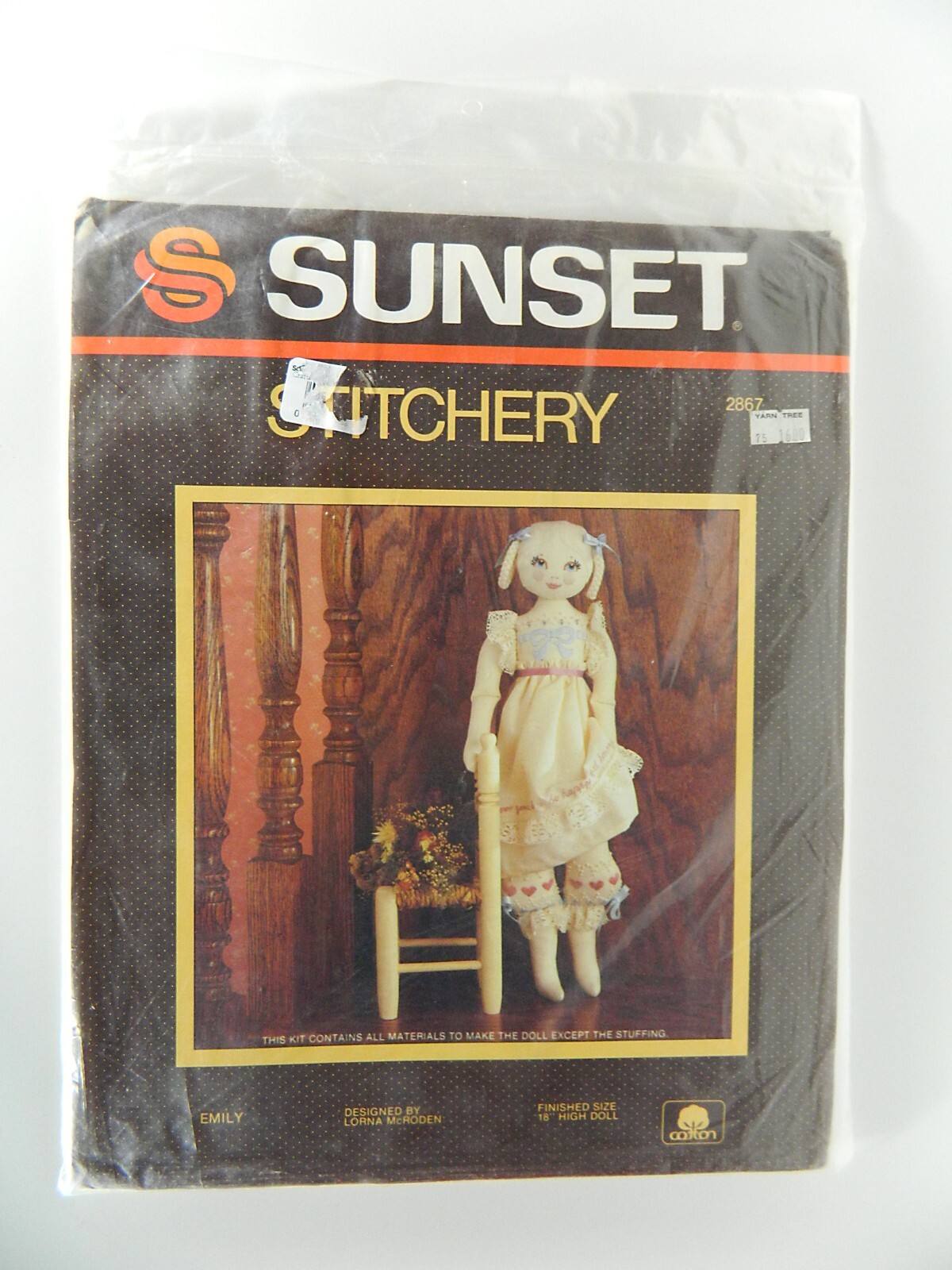 Emily Plush Doll Sunset Stitchery 2867 Ready To Sew 18" Girl Prim Farmhouse Vtg