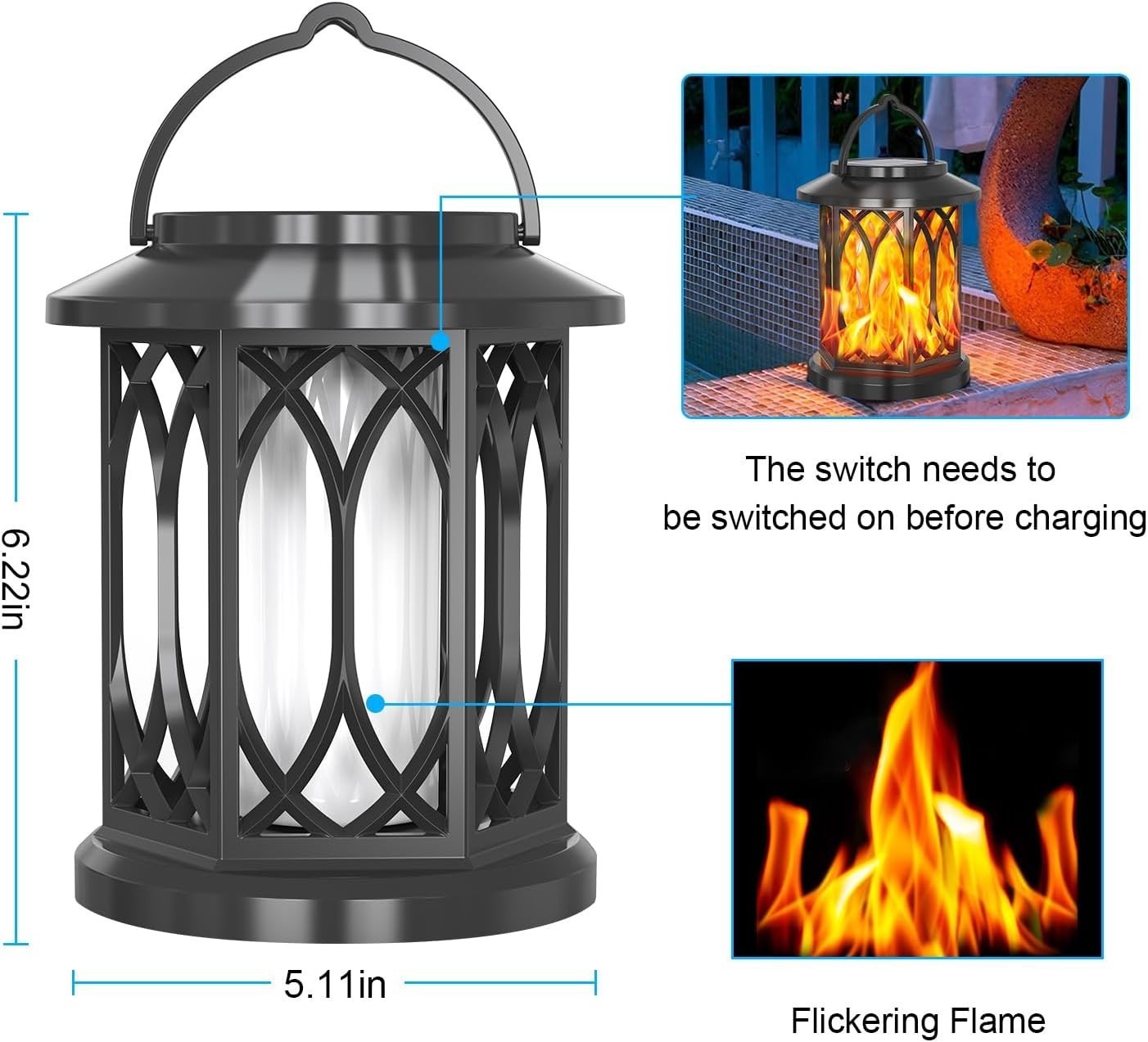 2x Solar LED Flicker Flame Lanterns Lantern , Outdoor Garden & Pathway Lights