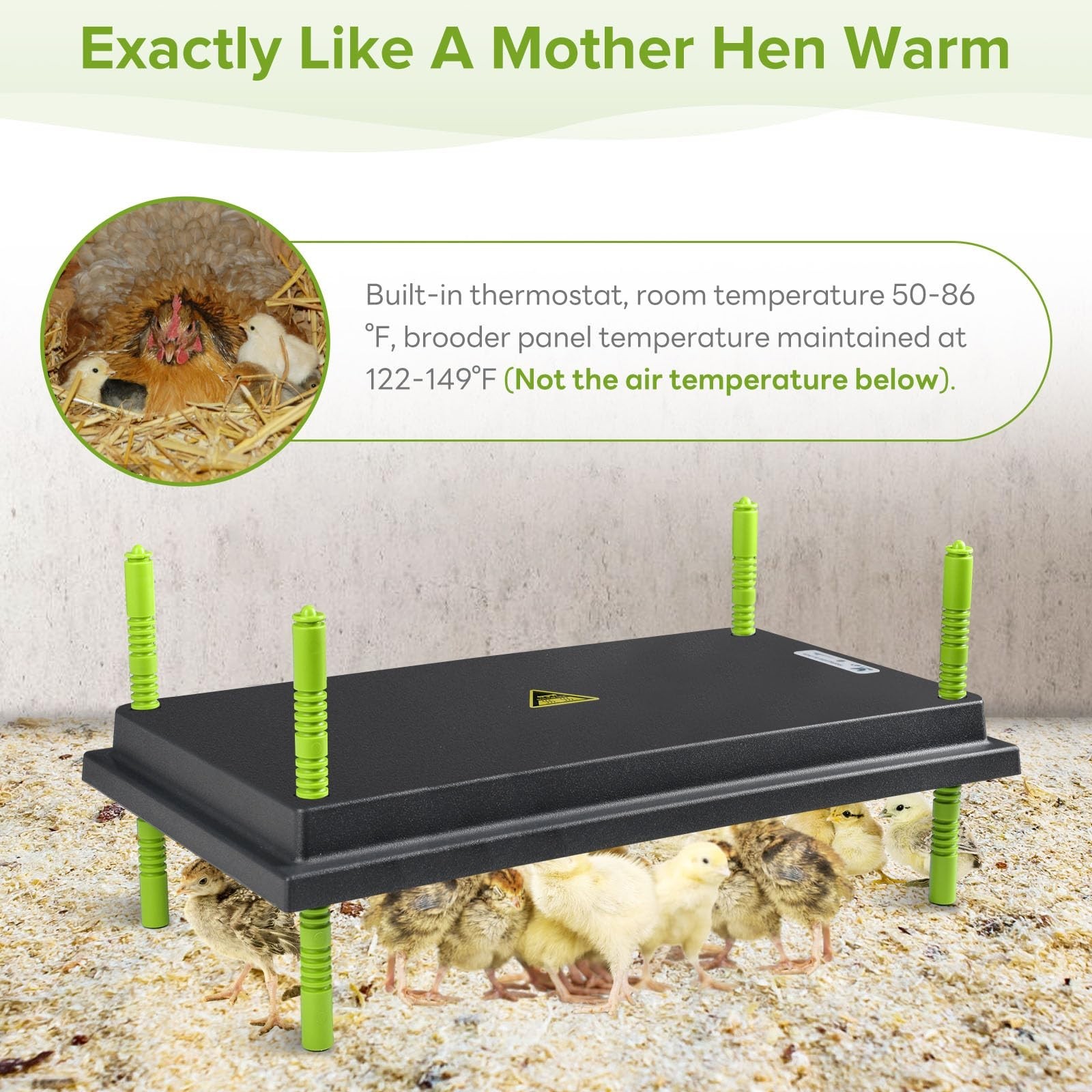 Chick Brooder Heating Plate 16x22" - Adjustable Height & Angle, 50W, Safe for 50
