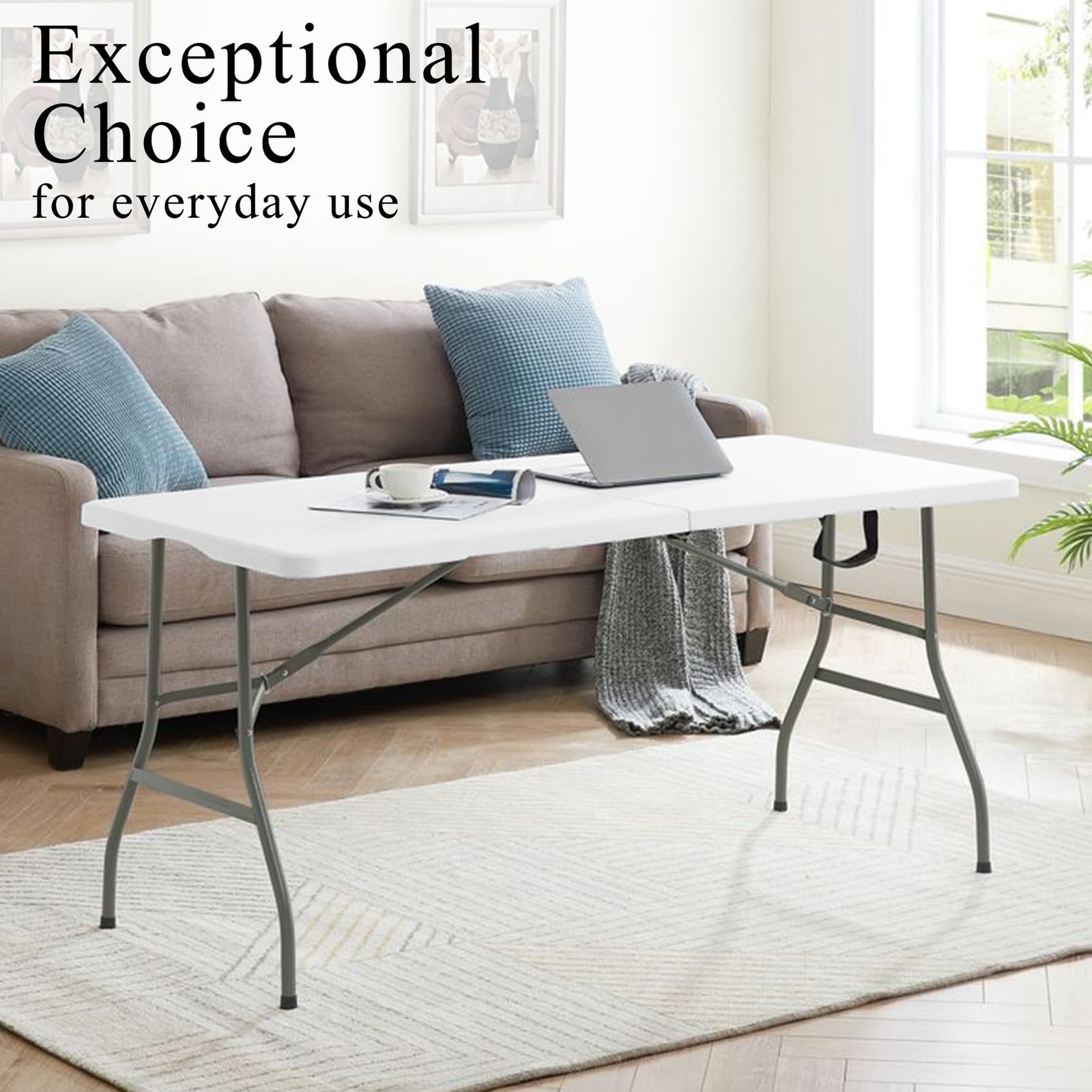Set of 2 Folding Tables with Carrying Handle Lightweight Rectangular Portable...