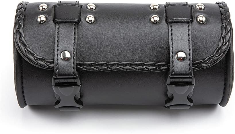 evomosa Motorcycle Fork Bag PU Leather Bike Handlebar Tool Bag Sissy Bar Roll St