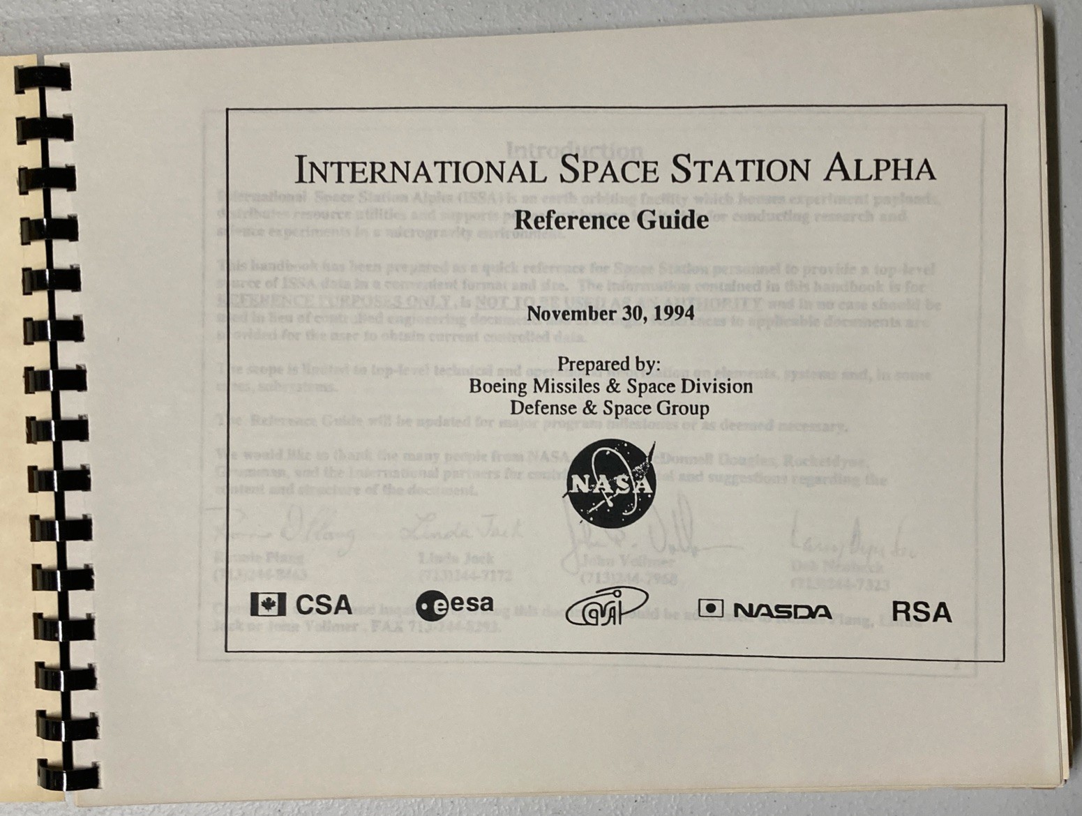Reference Guide International Space Station Alpha 1994 NASA Reference Guide