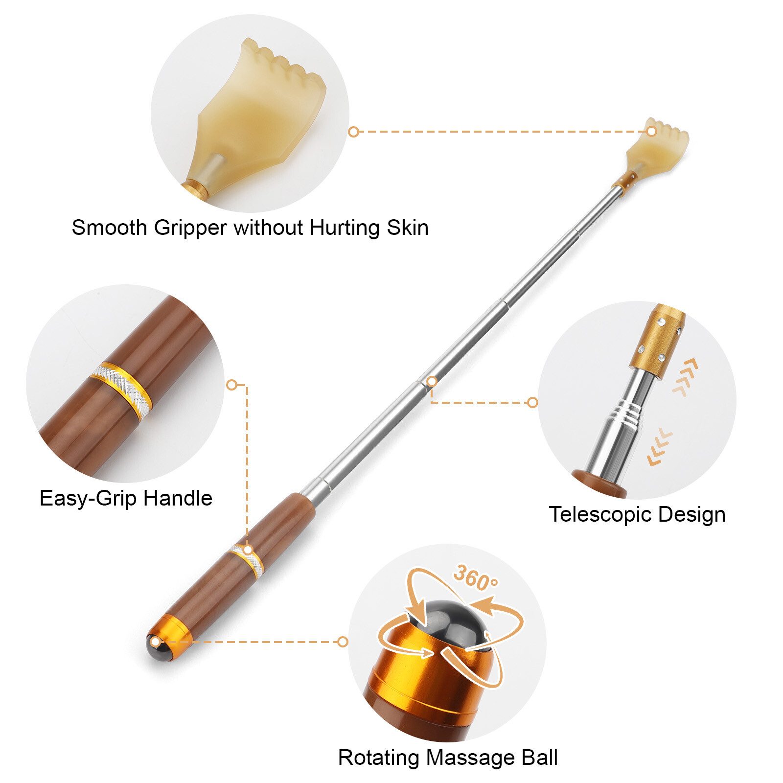2x Telescoping Back Scratcher, Portable Relieve Itching Tool, Acupoint Massager