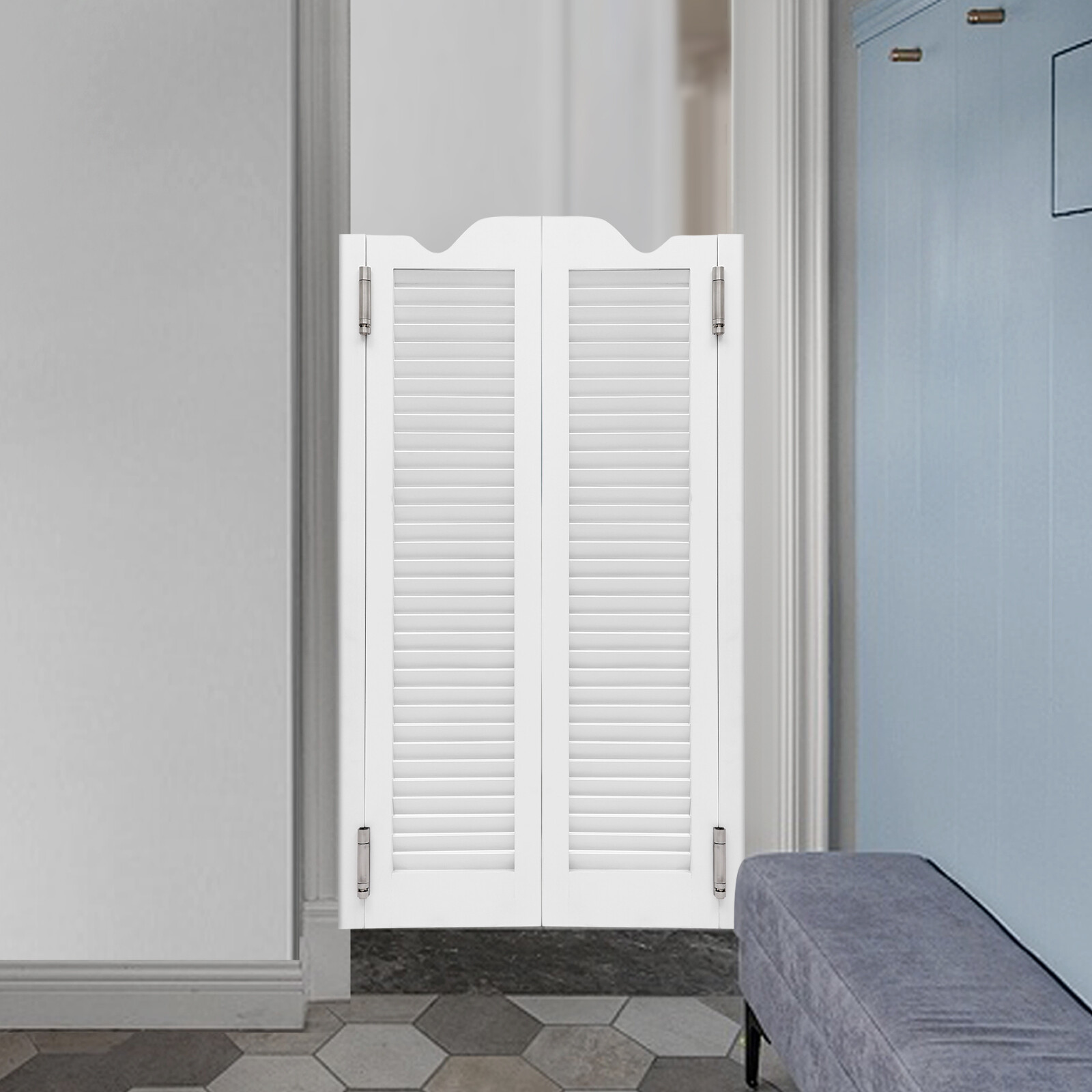 Double-door Partition Door White Countryside Garden Entrance Partition Door