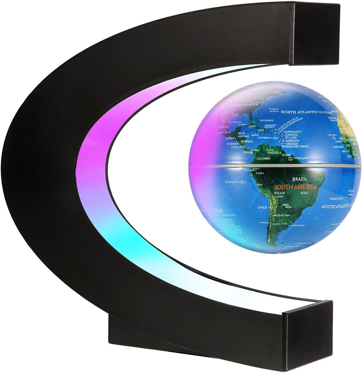 Magnetic Levitating Floating World Map Globe, C Shape Display Frame with LED Lig