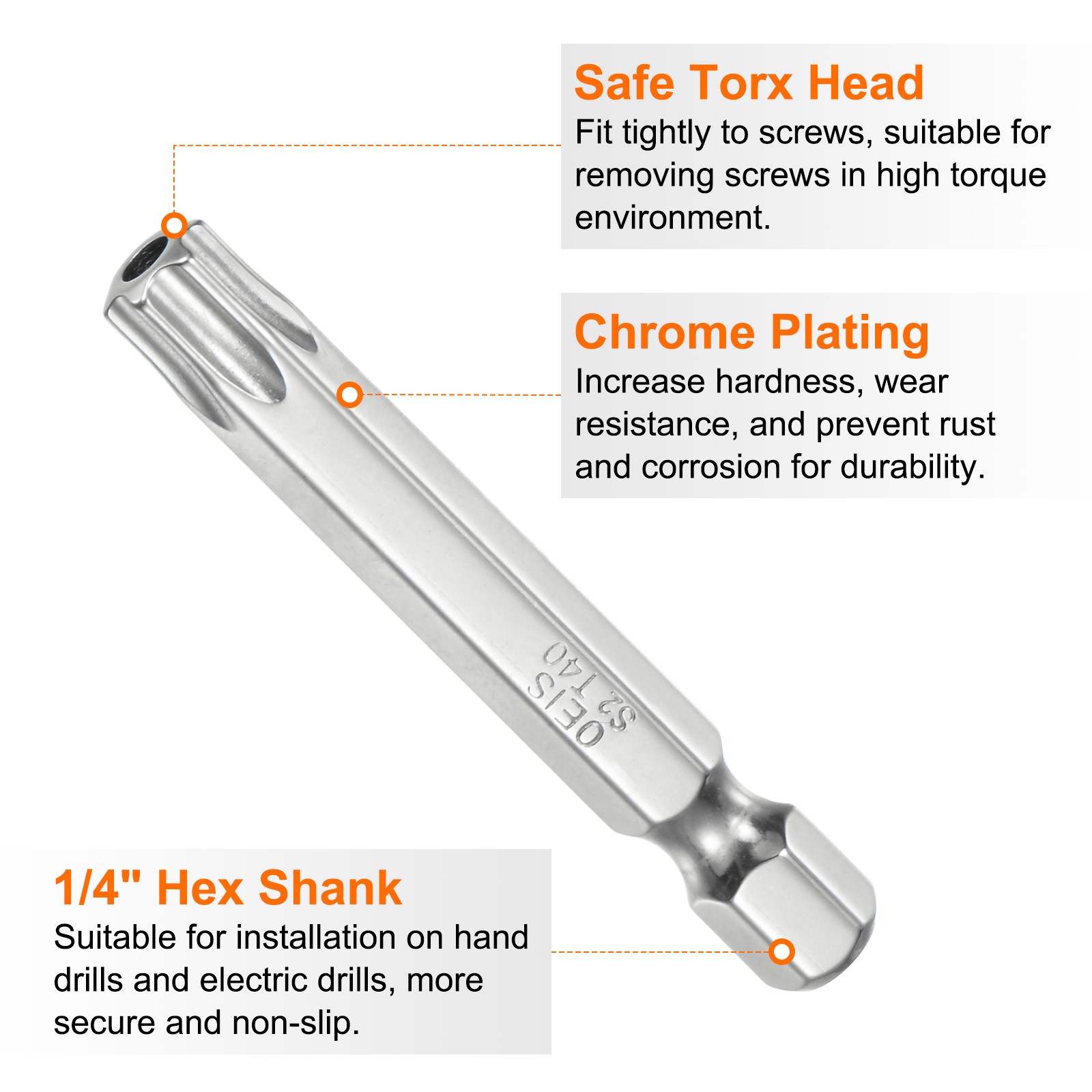 2pcs T40 Security Torx Bit 1/4" Hex Shank 2" Long Tamper Resistant Star Bits