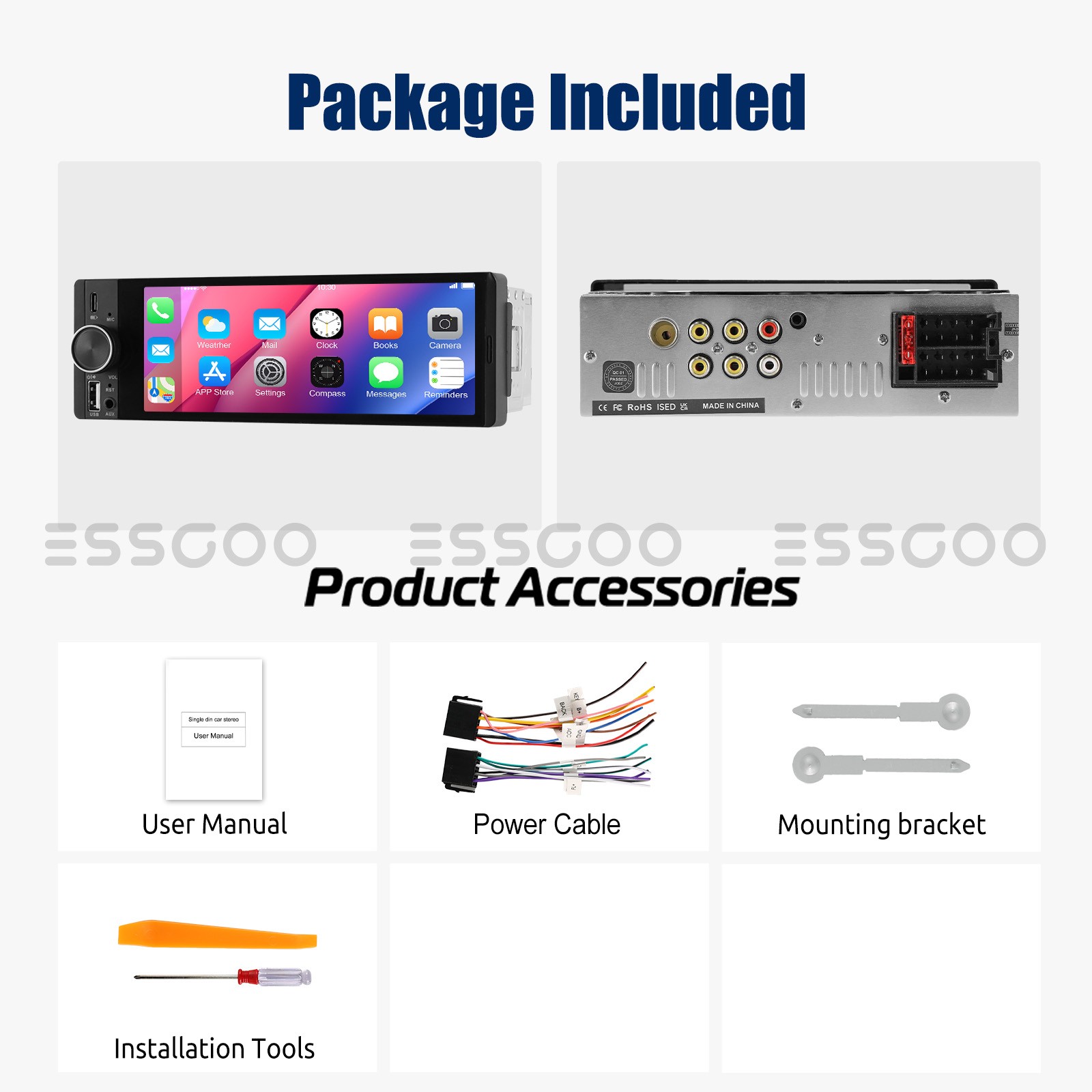 6.36" Single Din Car Stereo Wireless CarPlay Android Auto Radio Bluetooth MP5 FM