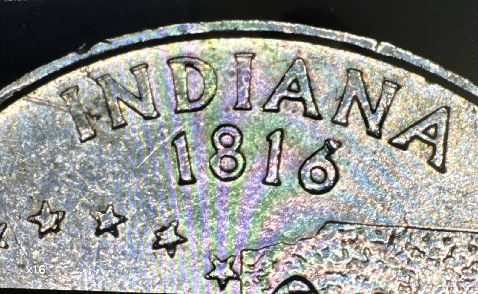 2002-P Indiana State Quarter Error. Die Break, DDR/DDO