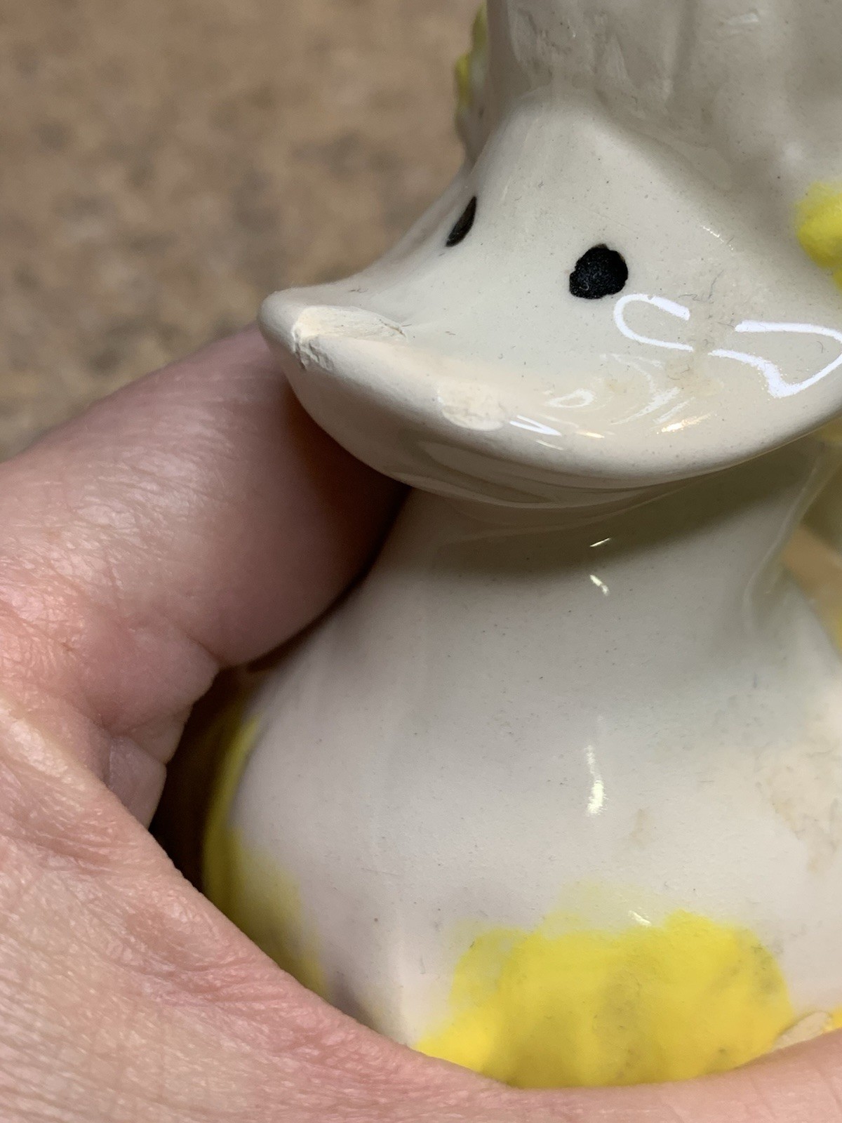 Vtg MCM Glazed Ceramic Duck Pulling Cart Planter - READ