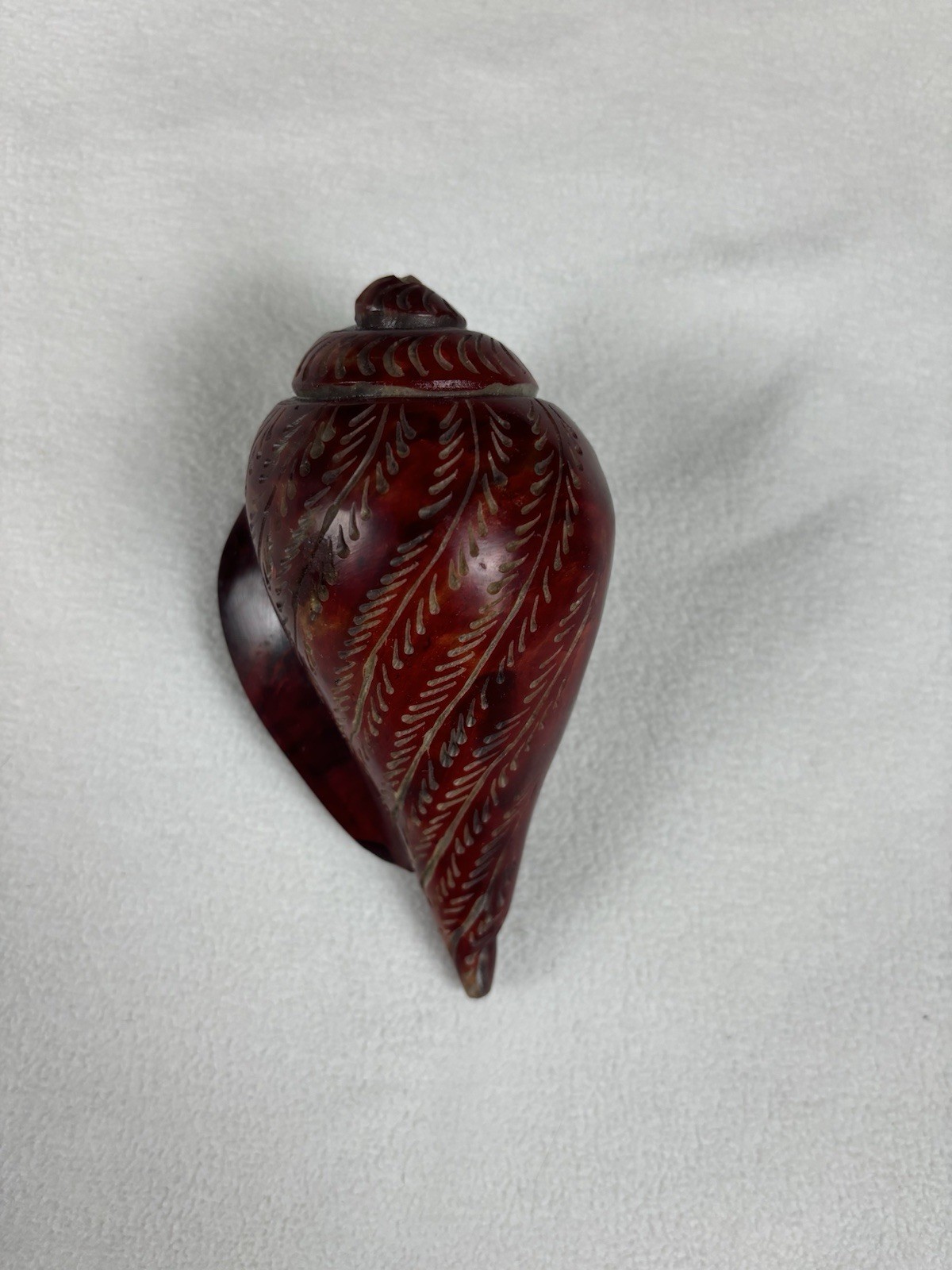 Hand Carved Soapstone Shell Decor Box Made in India Red Stone