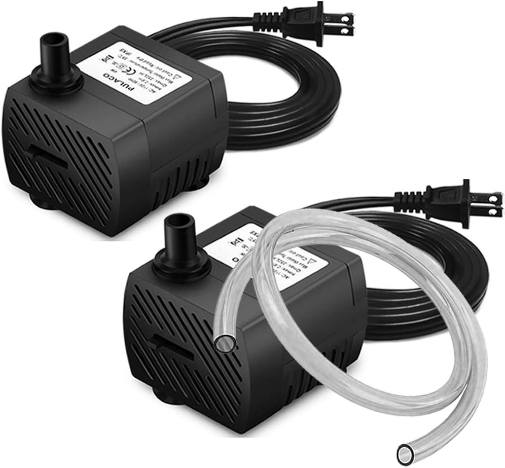 2Pcs Mini Submersible Water Pump (95GPH 5W) for Aquarium Fish Tank, Pond, Founta