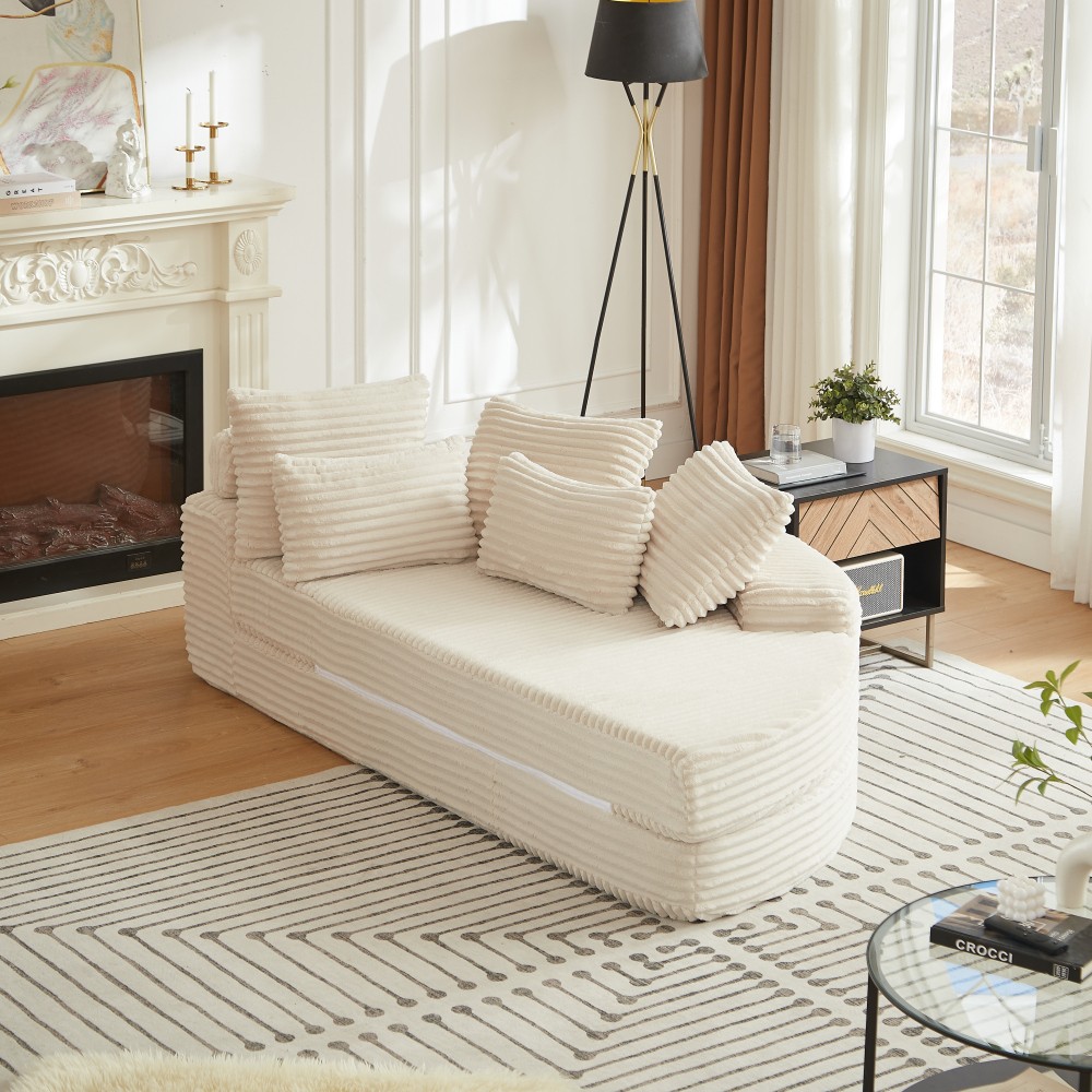 78.5" Corduroy Semi-Circular Sofa Bed w/ Neck Pillow & Throw Pillows