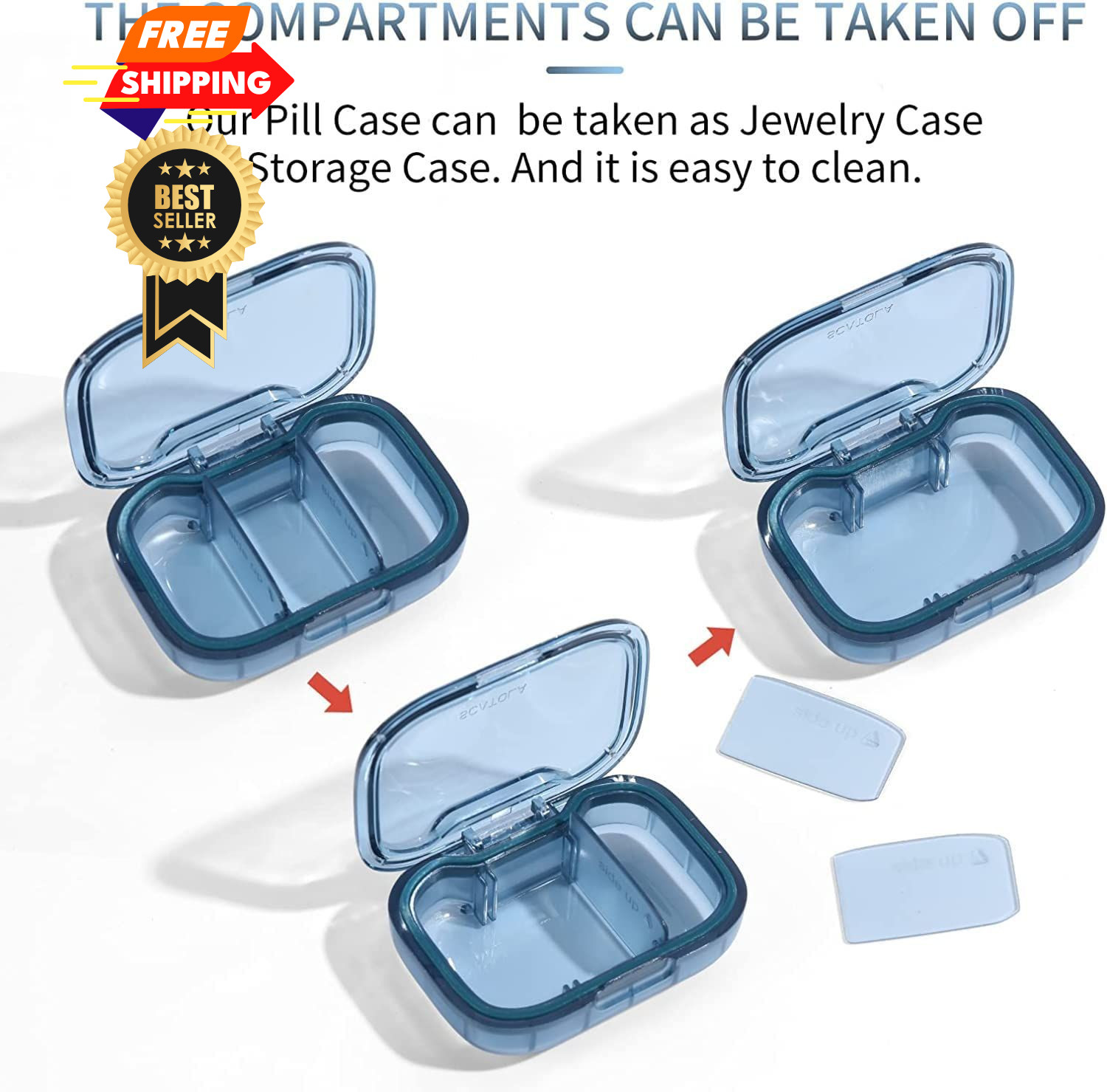 3 Pack 3 Compartment Pill Box, Moisture Proof 3 3 Compartments