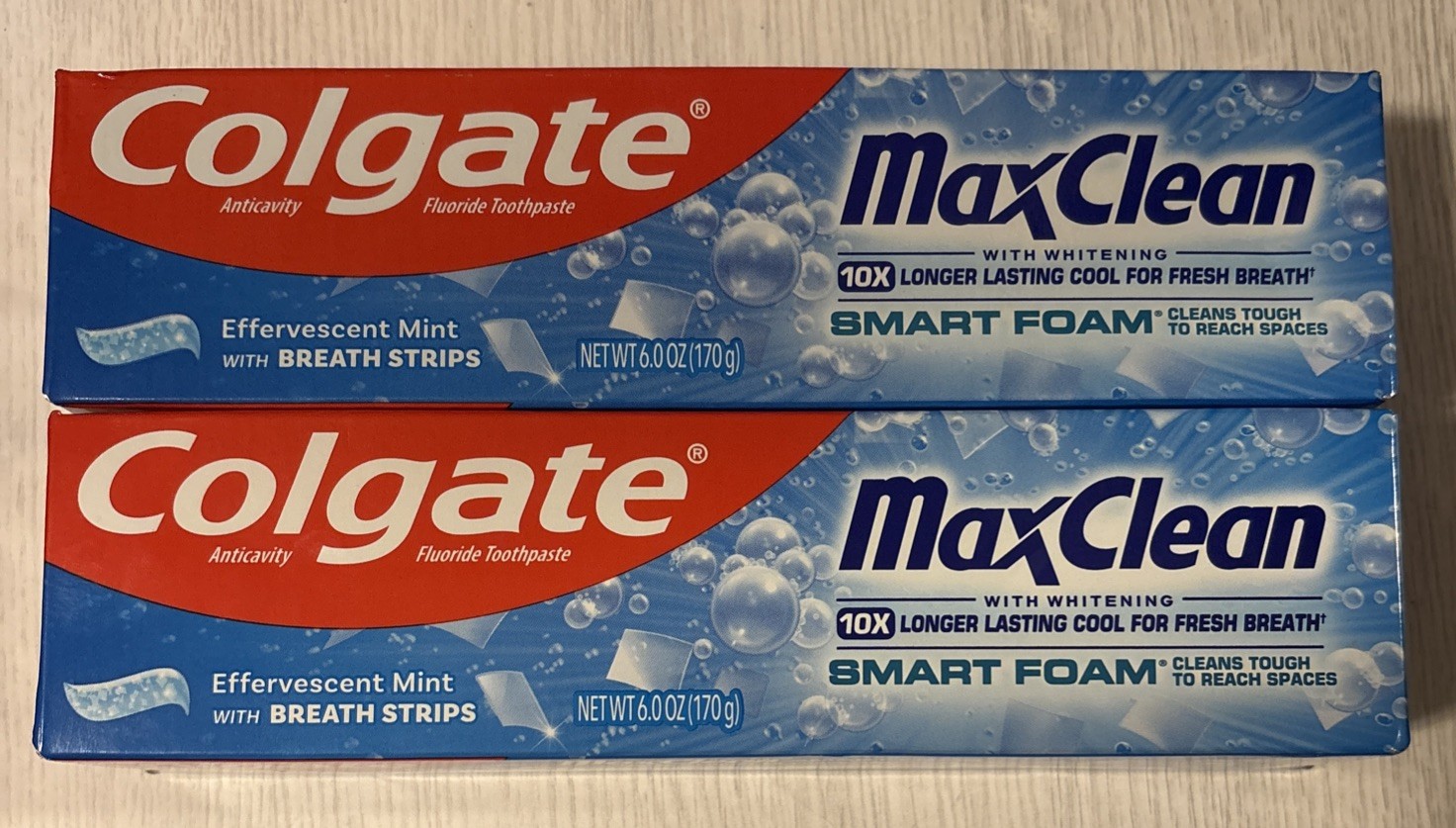 2X Colgate MaxClean Smart Foam Anticavity Fluoride Toothpaste With Whitening 6oz
