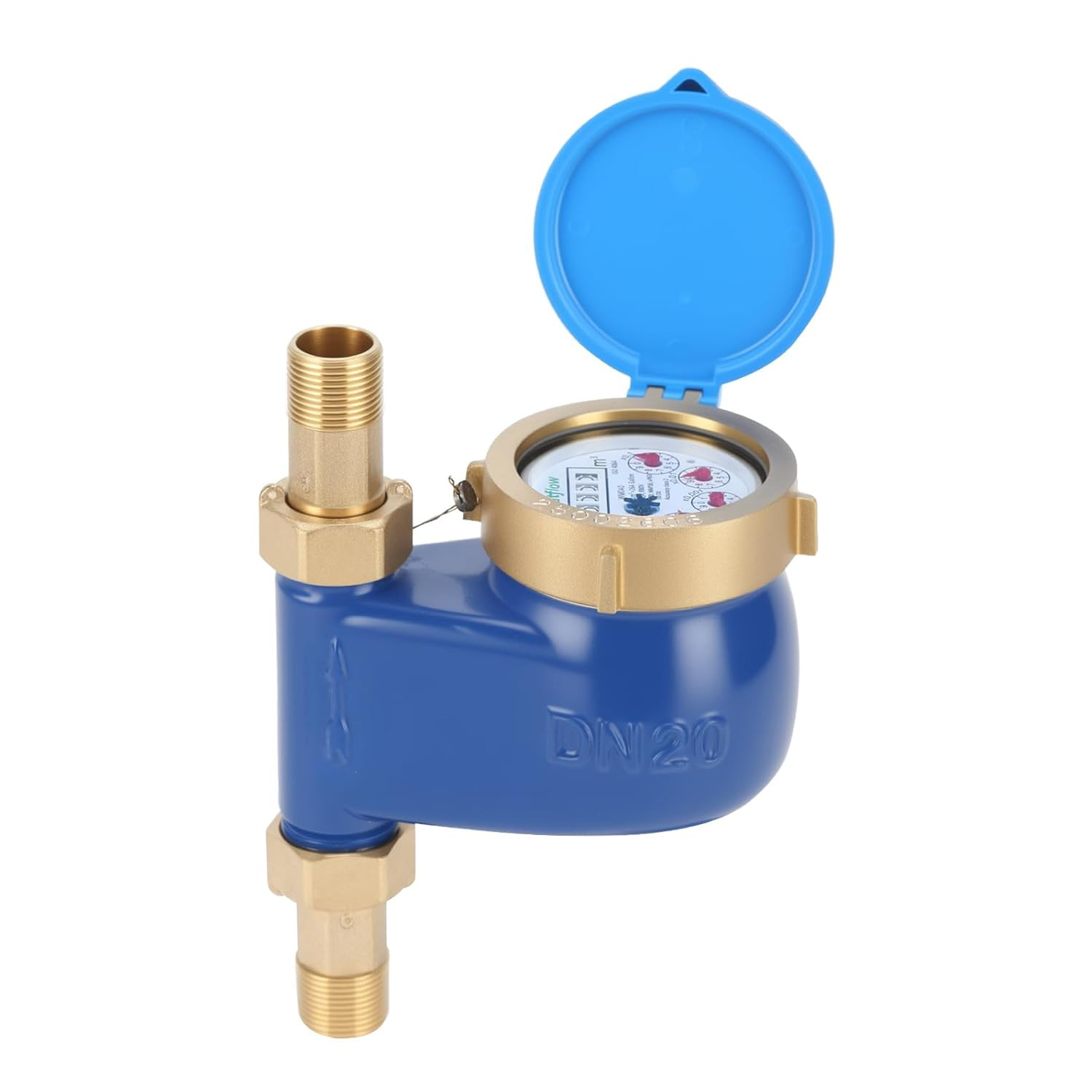 DN20 Vertical Water Meter with 3/4" NPT Couplings, Heavy Brass Cold Water Meter